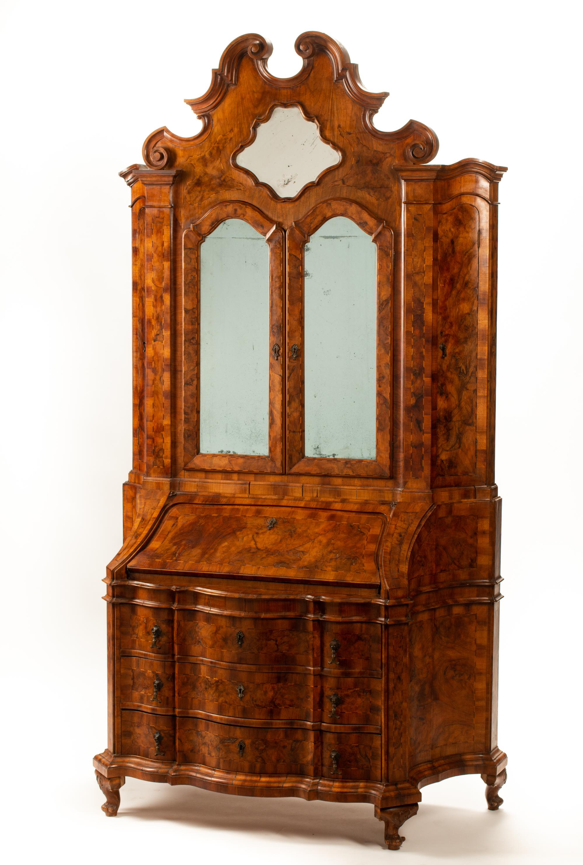 An Italian Renaissance Style Inlaid Walnut Slant Front Secretary — 19TH/20TH CENTURY