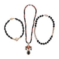 (Do not recommend re-offering) A Collection of Sterling Silver, Plastic and Hardstone Bead Necklaces,