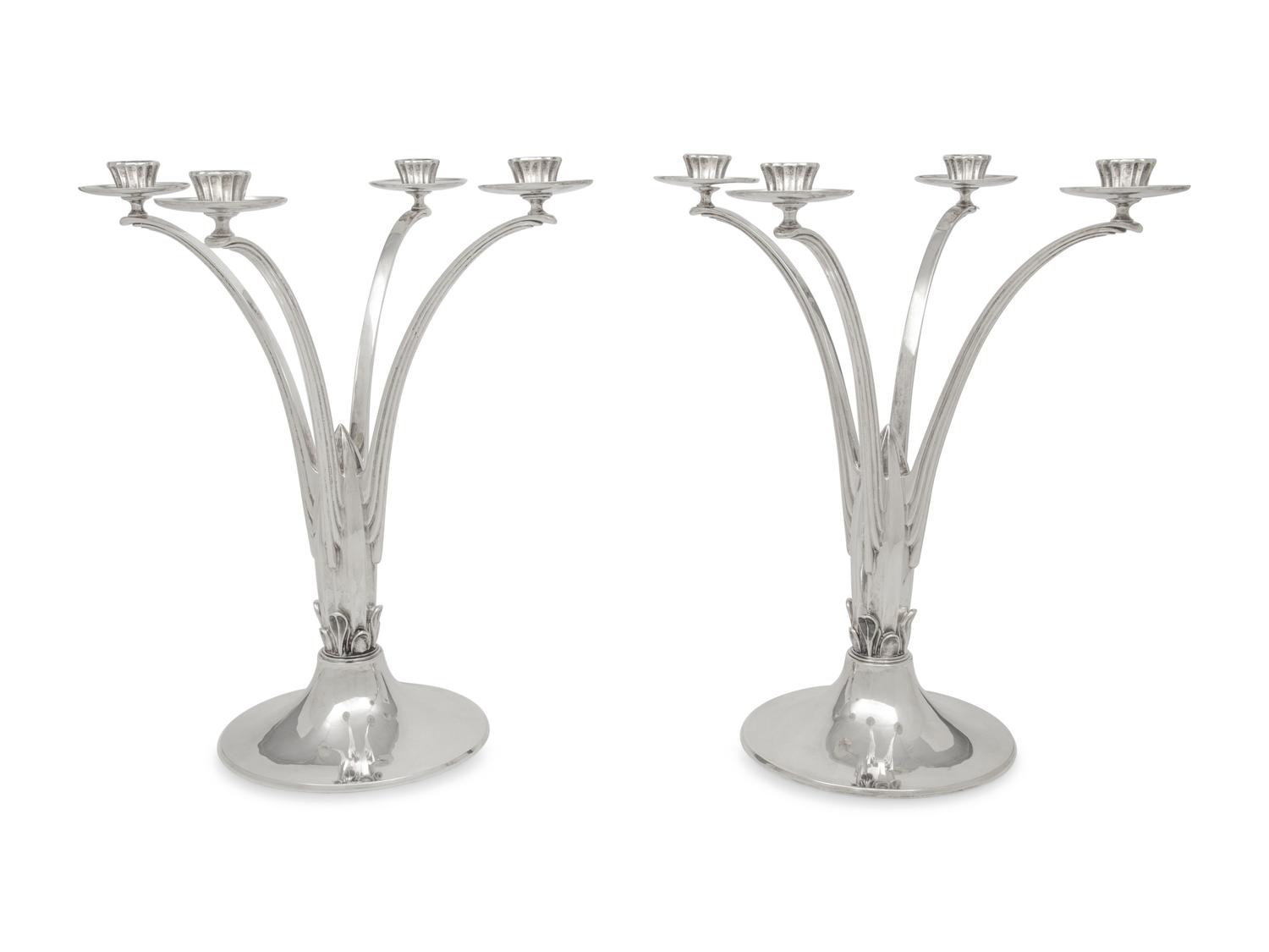 A Pair of English Silver Four-Light Candelabra