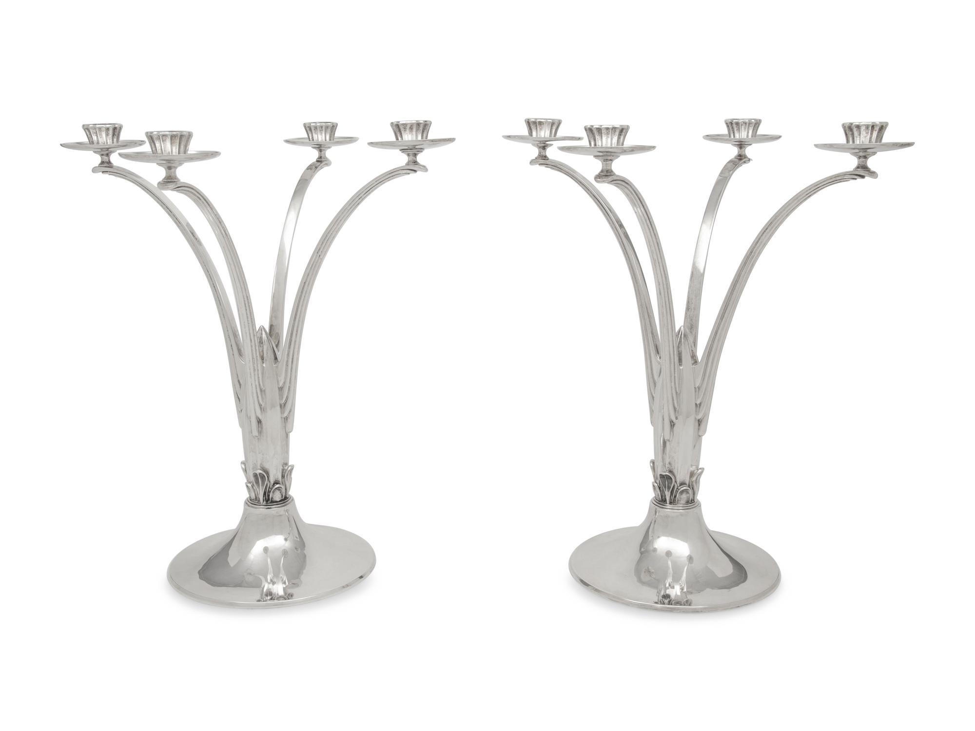 A Pair of English Silver Four-Light Candelabra