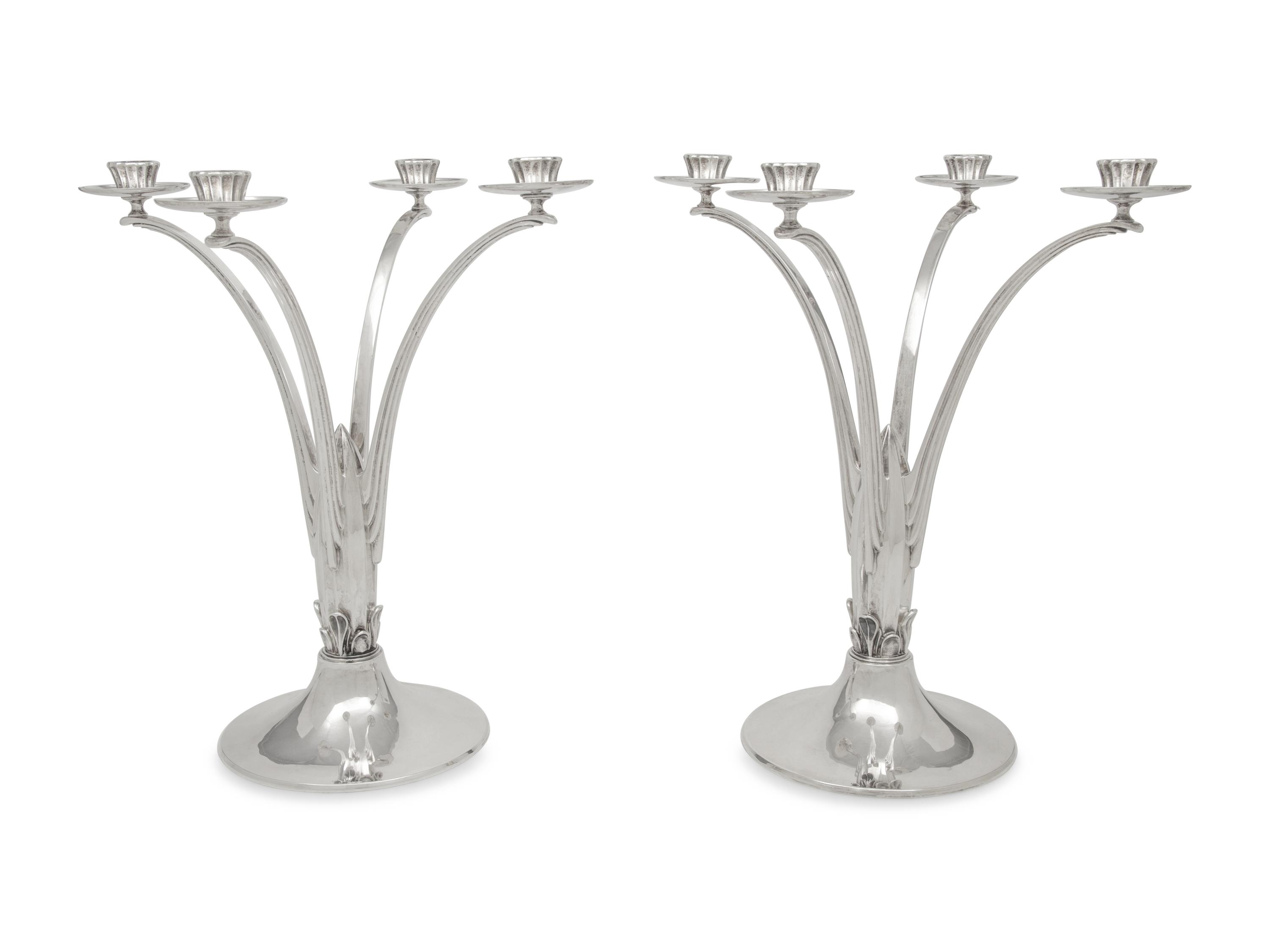 A Pair of English Silver Four-Light Candelabra