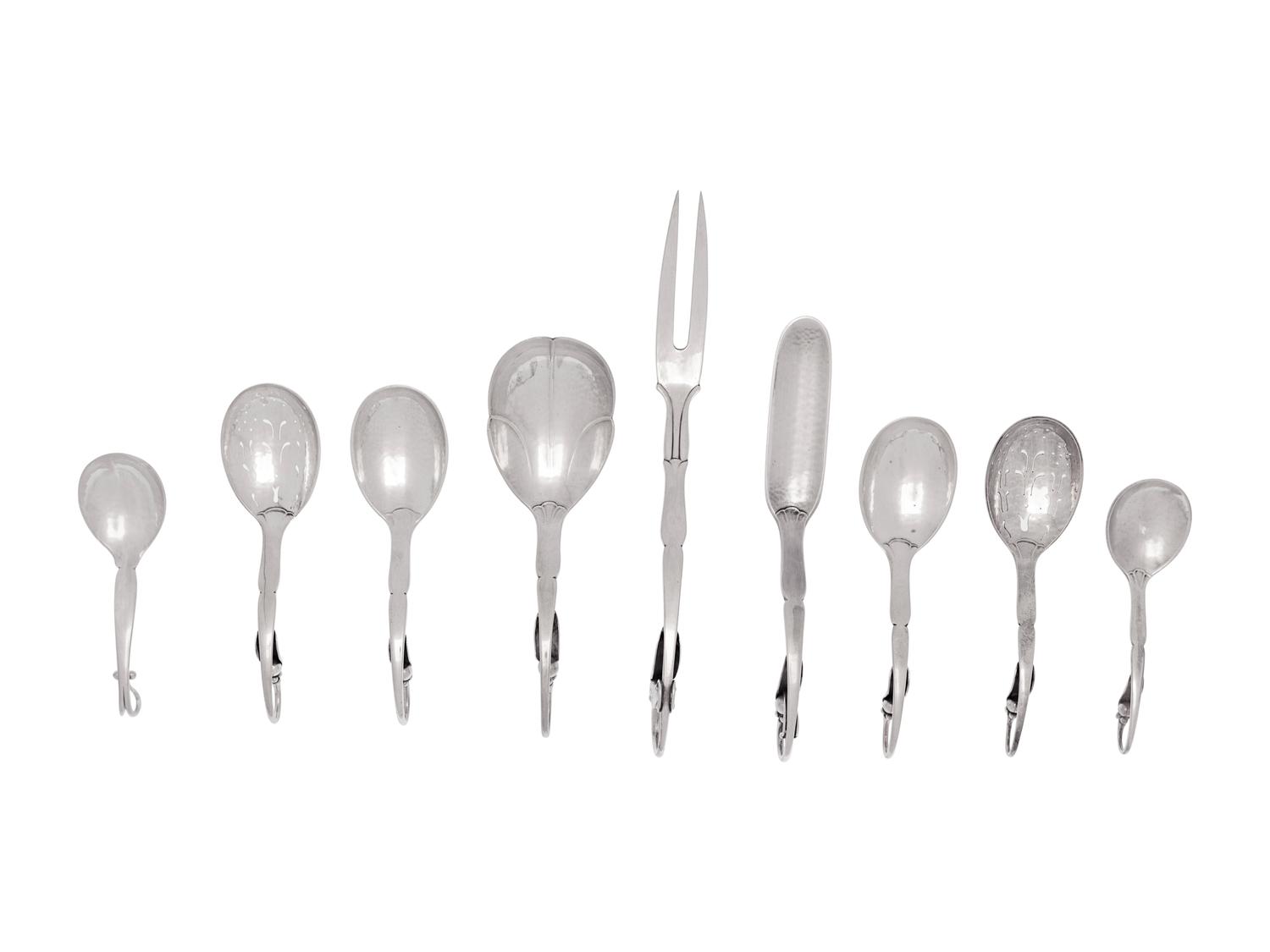 Nine Georg Jensen Silver Flatware Serving Articles