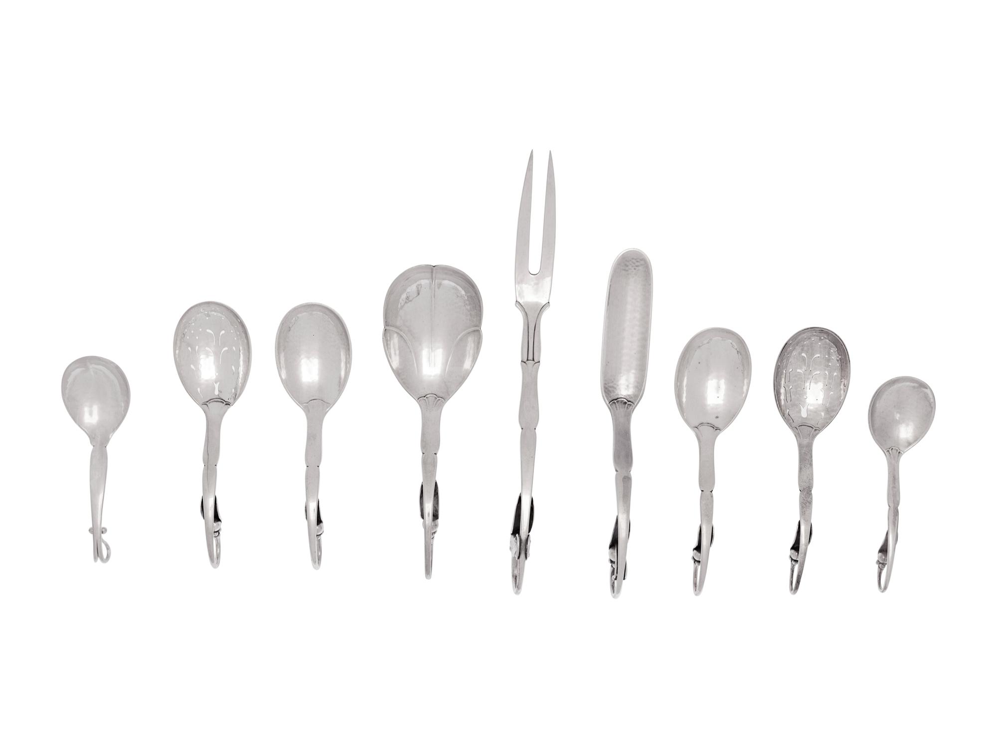 Nine Georg Jensen Silver Flatware Serving Articles
