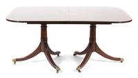 A Georgian Style Pedestal Dining Table Height 28 1/2 x width closed 62 1/2 x depth 45 inches. — 20TH CENTURY