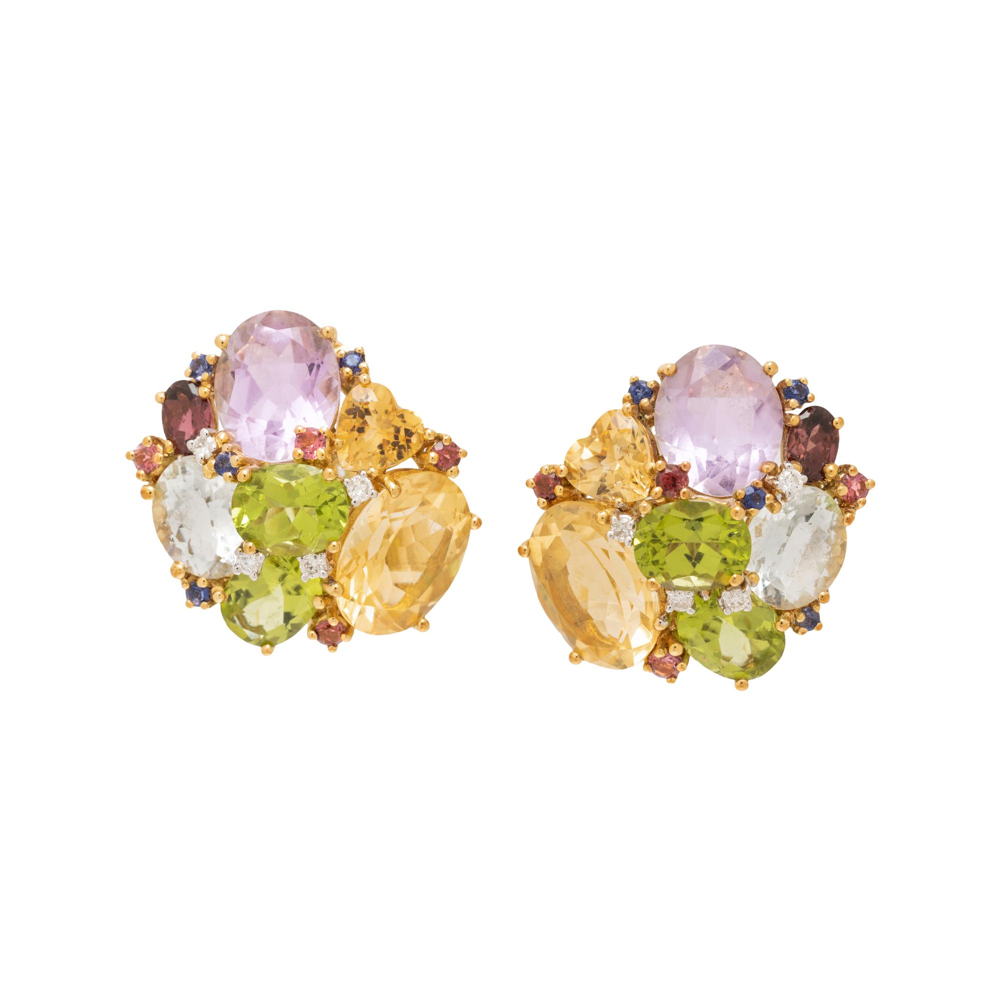 MULTIGEM AND DIAMOND CLIP EARRINGS
