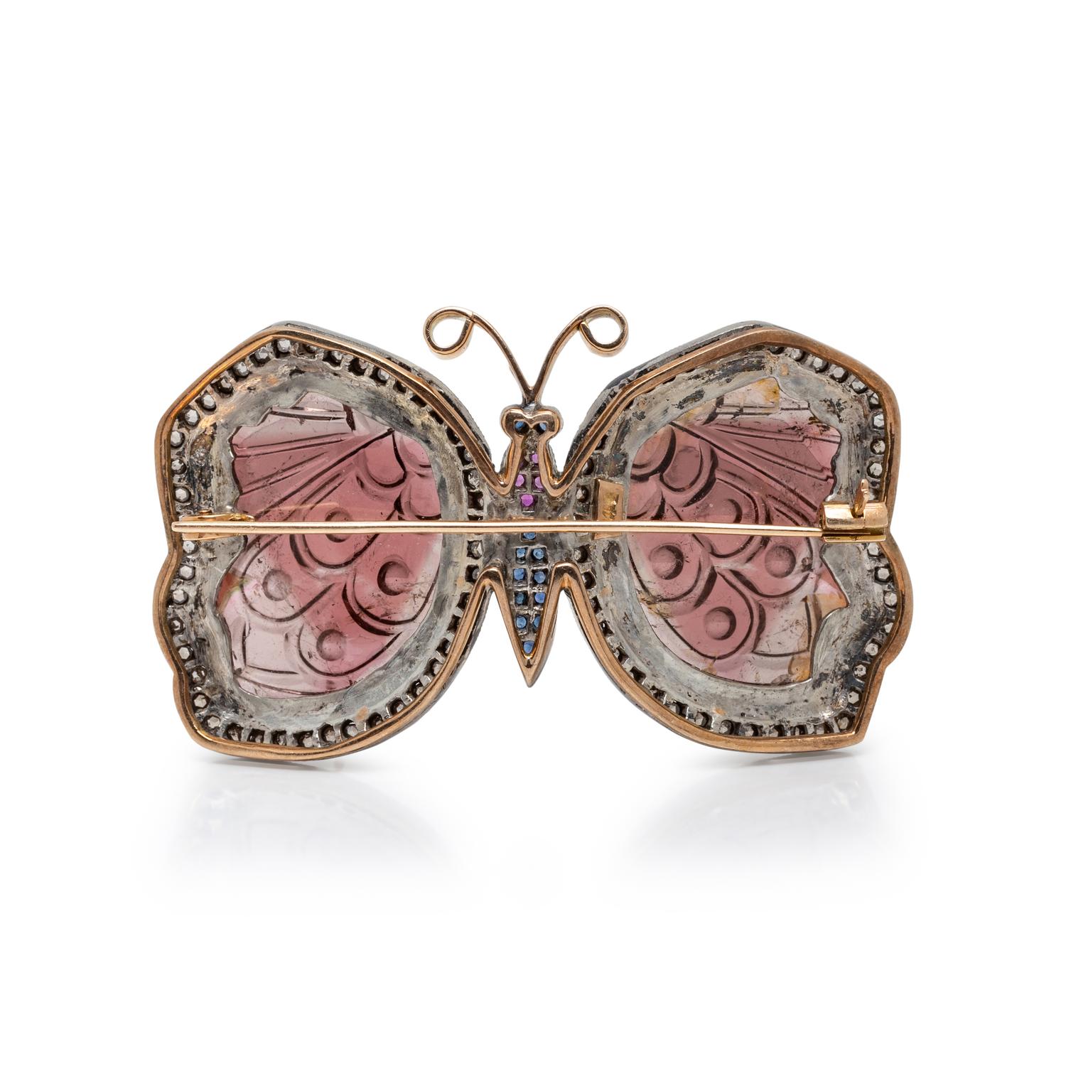CARVED GEM BUTTERFLY BROOCH