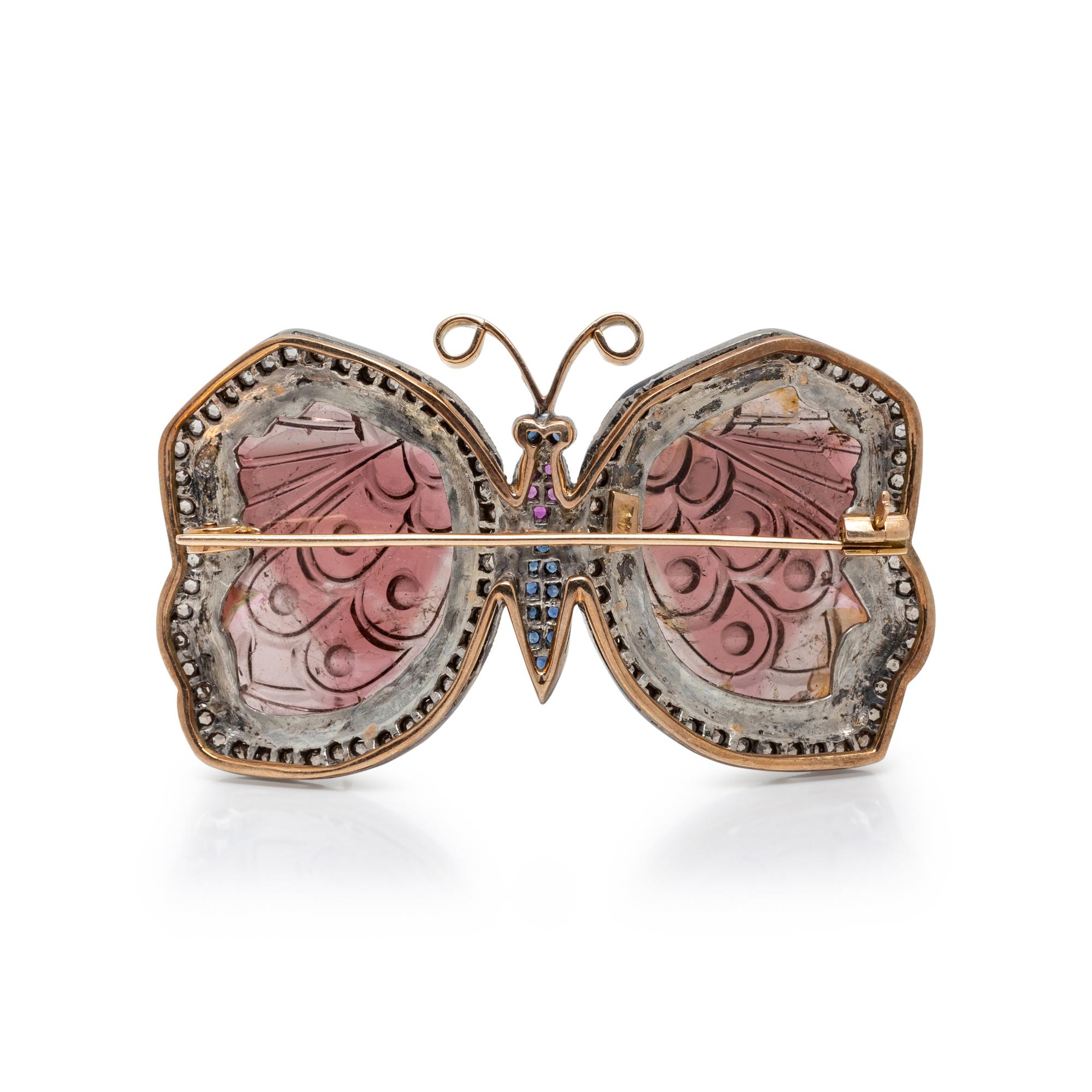 CARVED GEM BUTTERFLY BROOCH