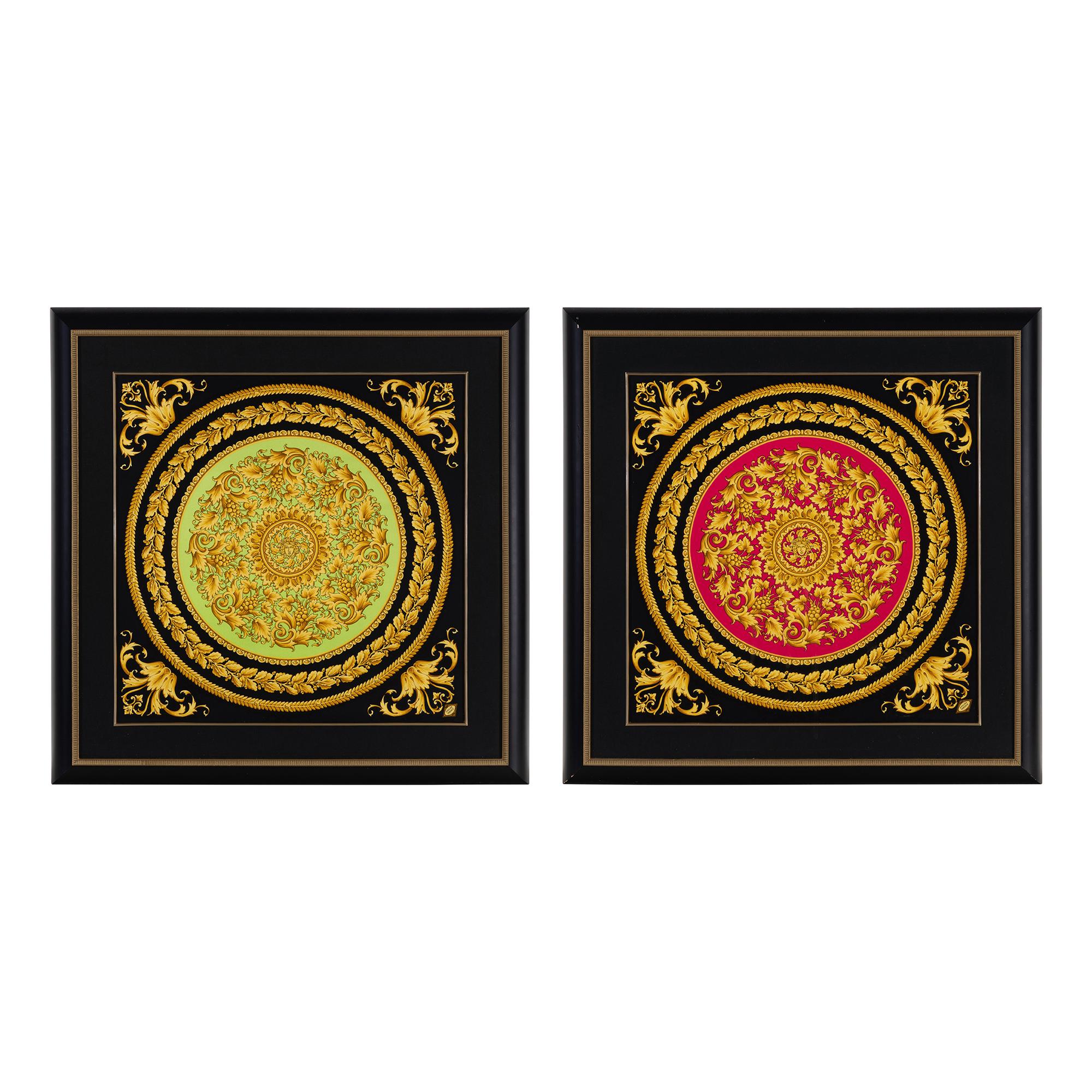 Two Framed Atelier Versace Silk Scarves