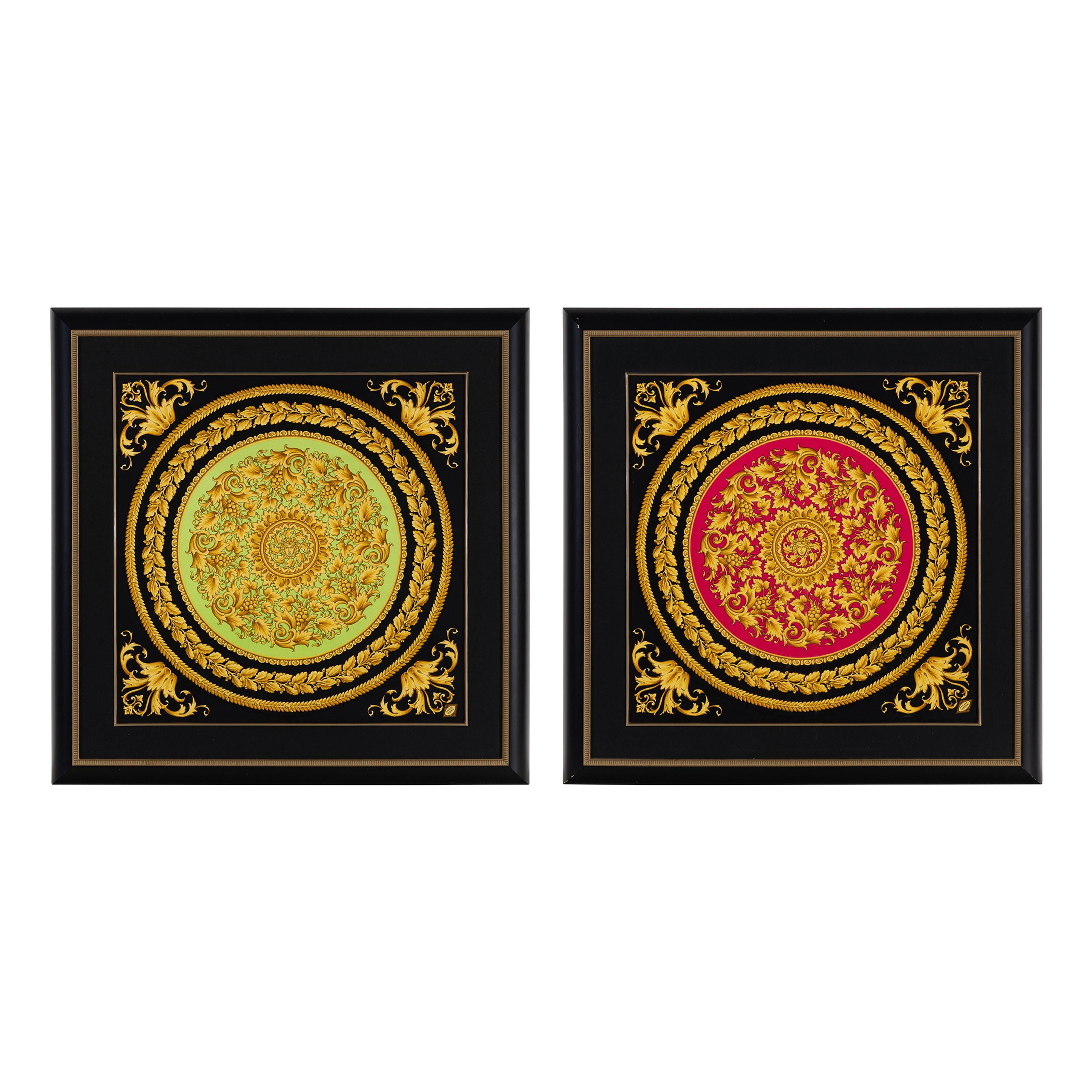 Two Framed Atelier Versace Silk Scarves