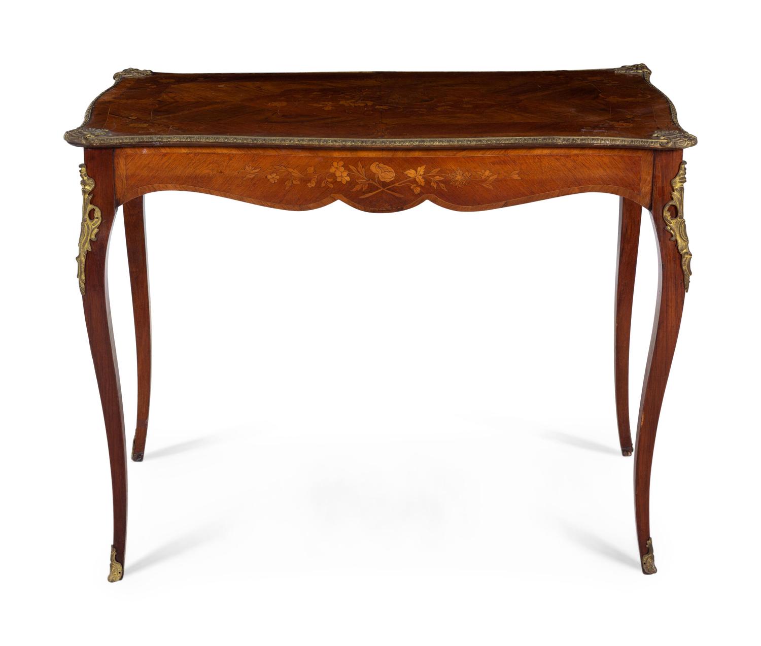 A Louis XV Style Gilt Bronze Mounted Marquetry Occasional Table