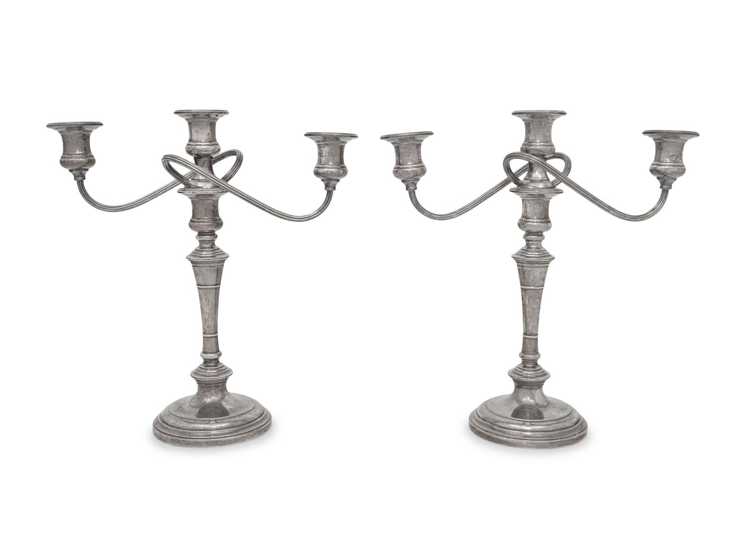 A Pair of American Silver Three-Light Candelabra