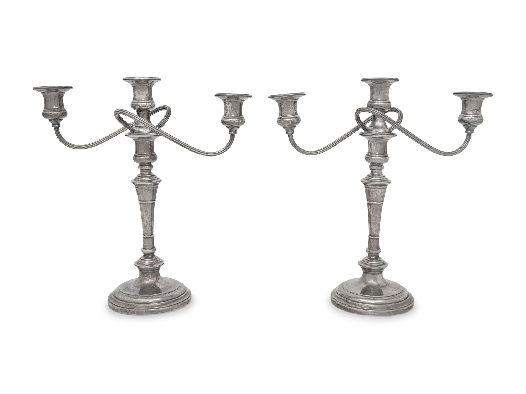 A Pair of American Silver Three-Light Candelabra