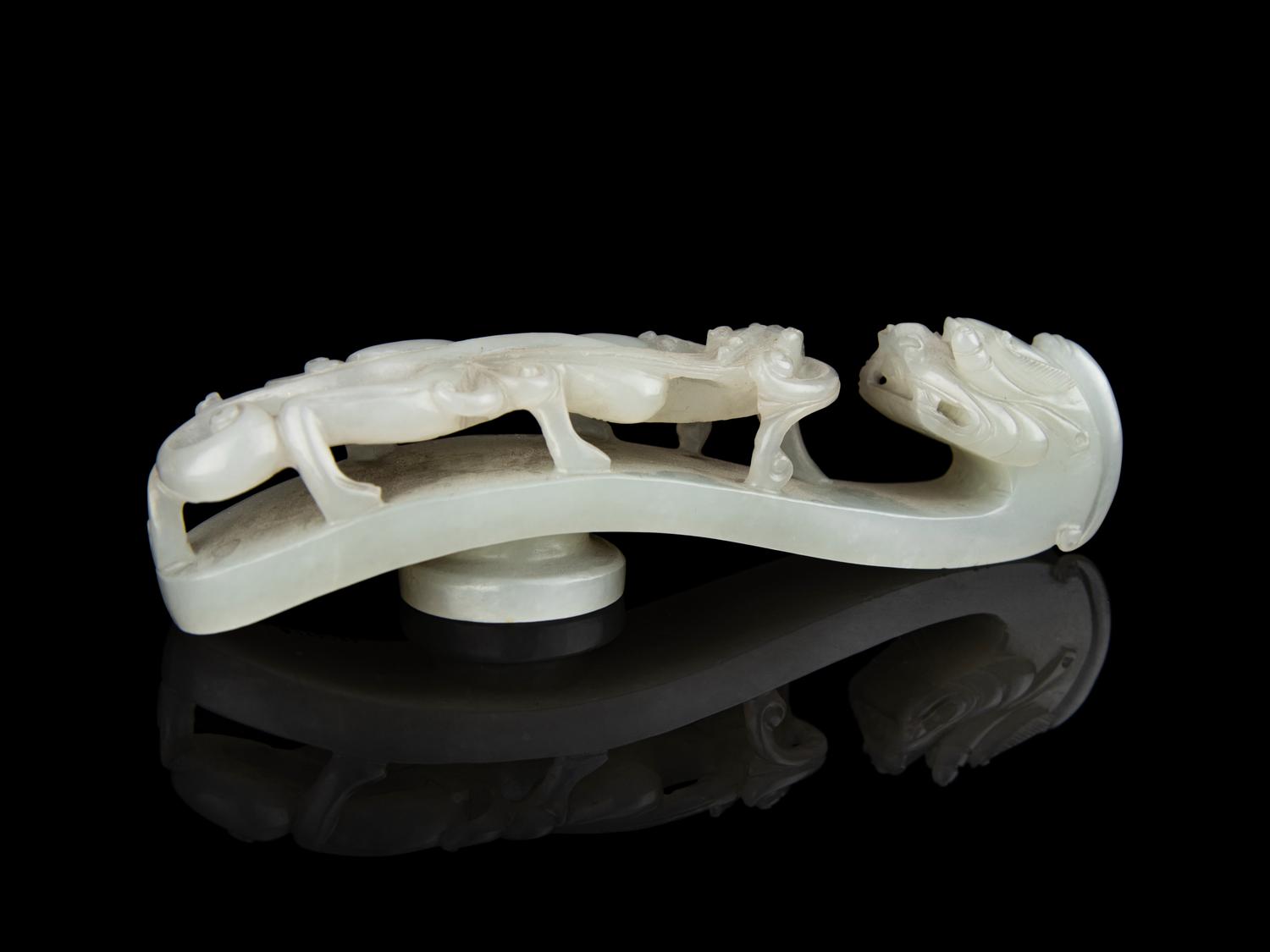 A Chinese White Jade 'Chilong' Belt Hook