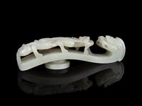 A Chinese White Jade 'Chilong' Belt Hook