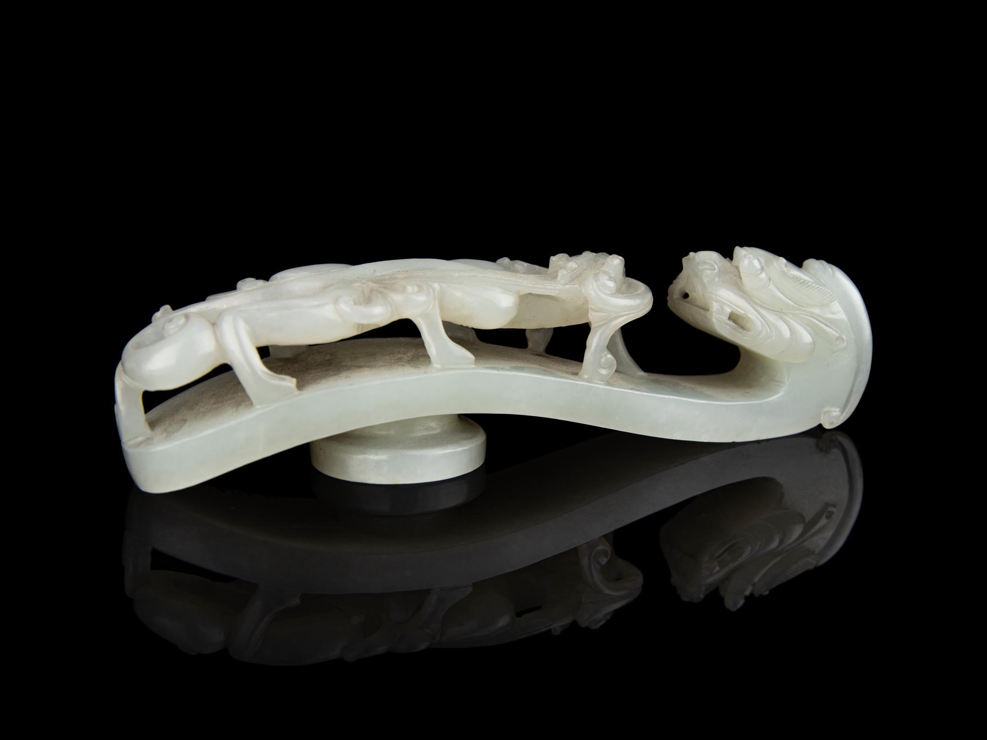 A Chinese White Jade 'Chilong' Belt Hook