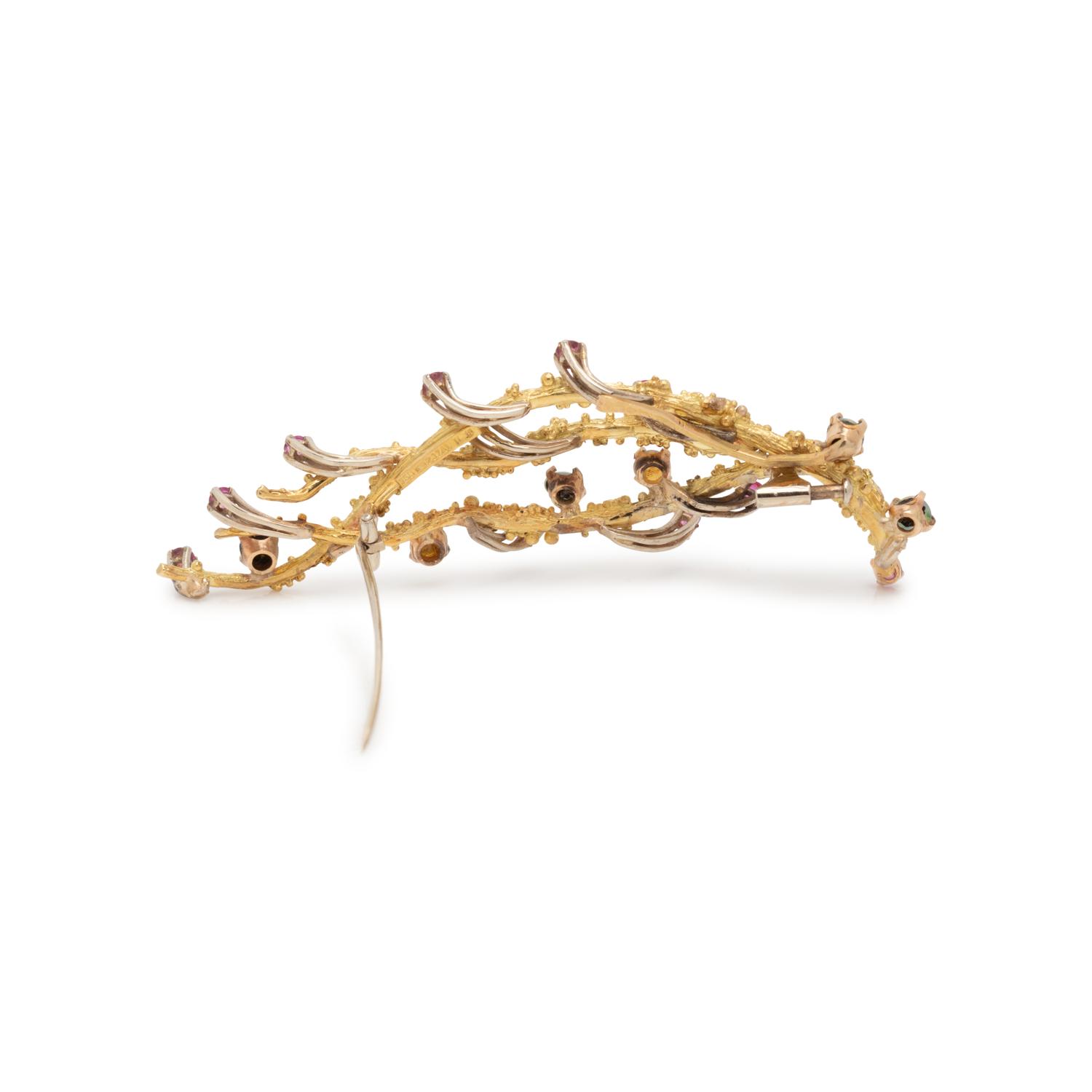 YELLOW GOLD, OPAL AND RUBY BROOCH