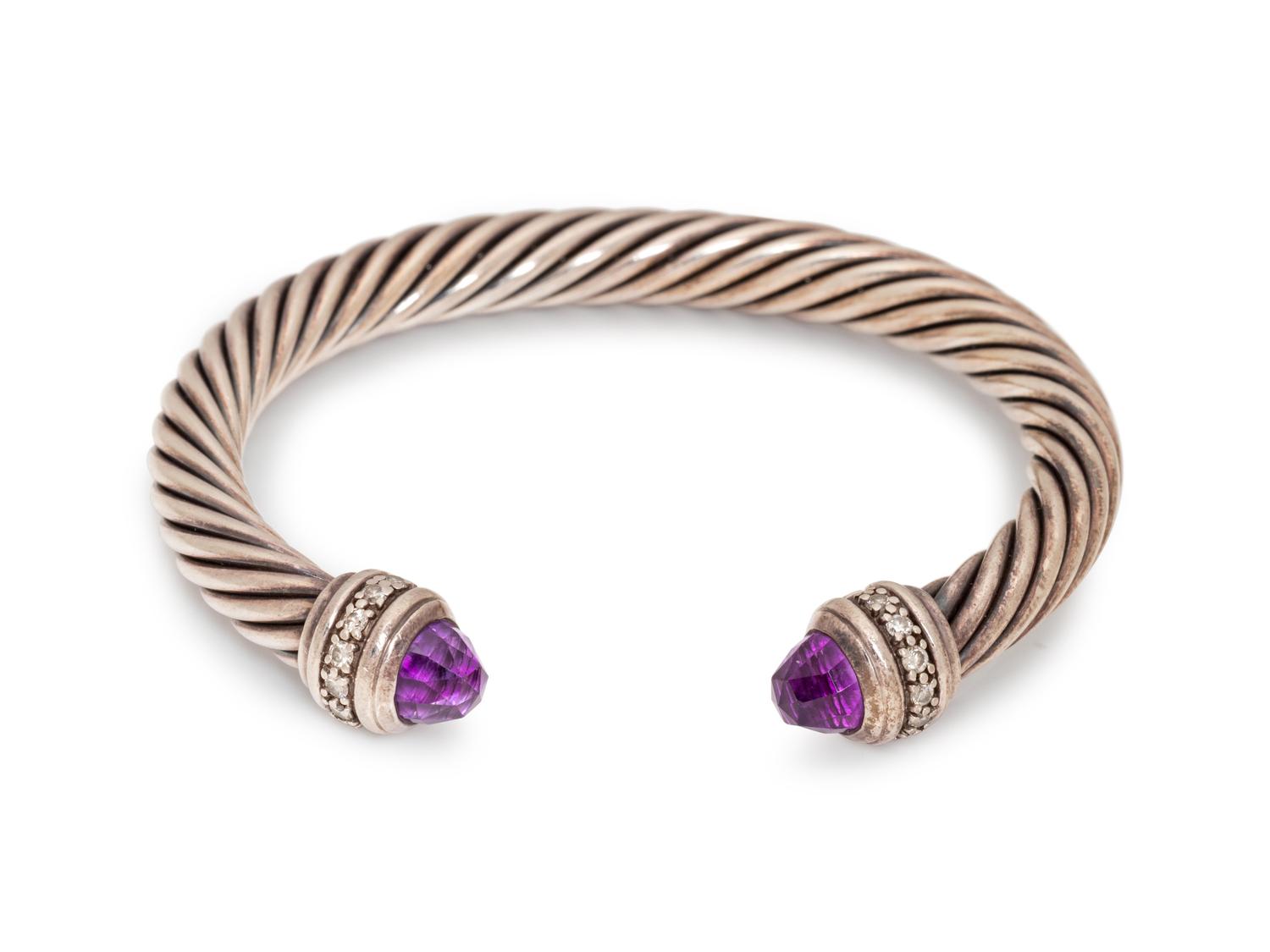 DAVID YURMAN, AMETHYST AND DIAMOND 'CABLE CLASSIC' CUFF BRACELET