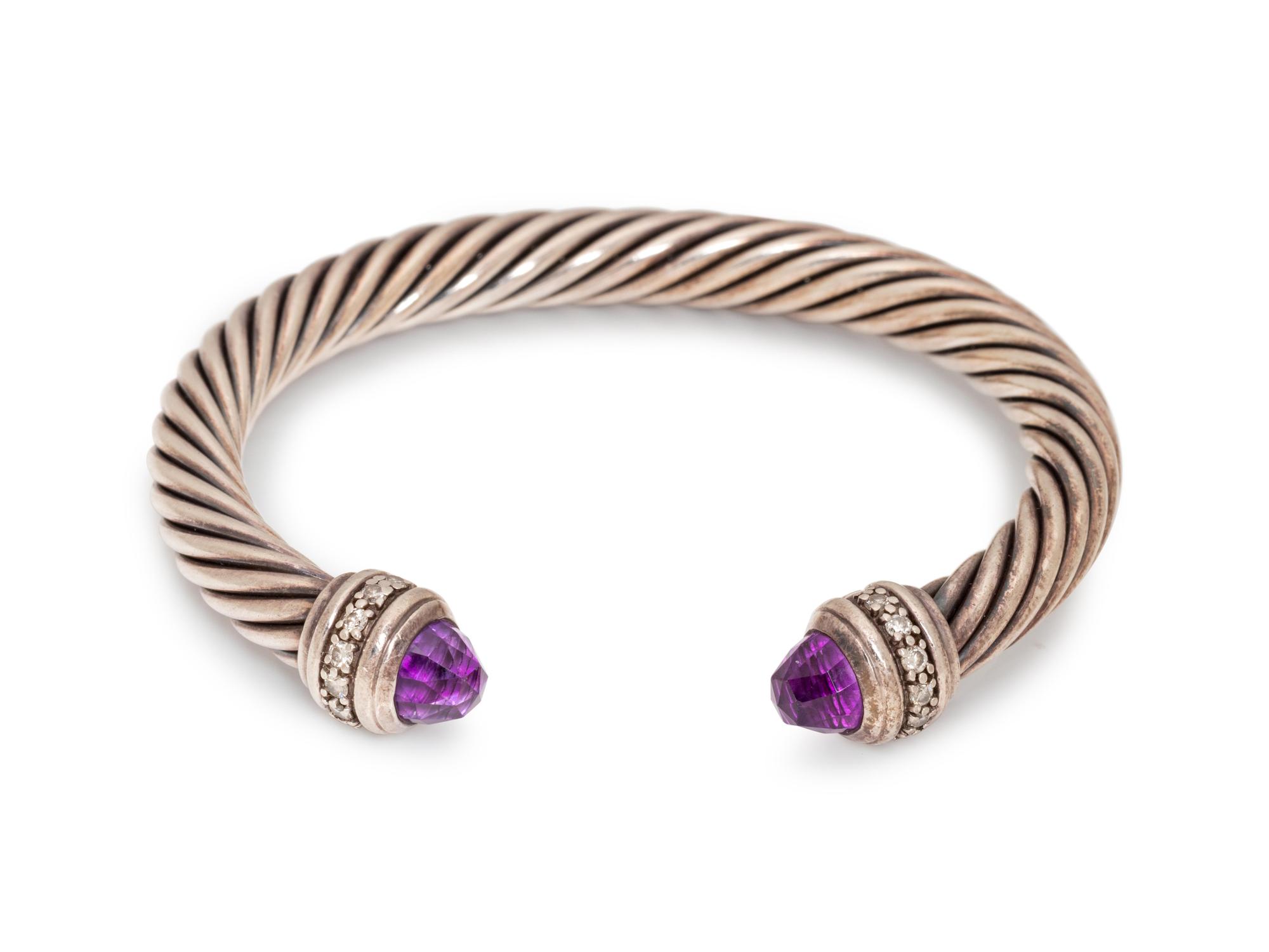 DAVID YURMAN, AMETHYST AND DIAMOND 'CABLE CLASSIC' CUFF BRACELET