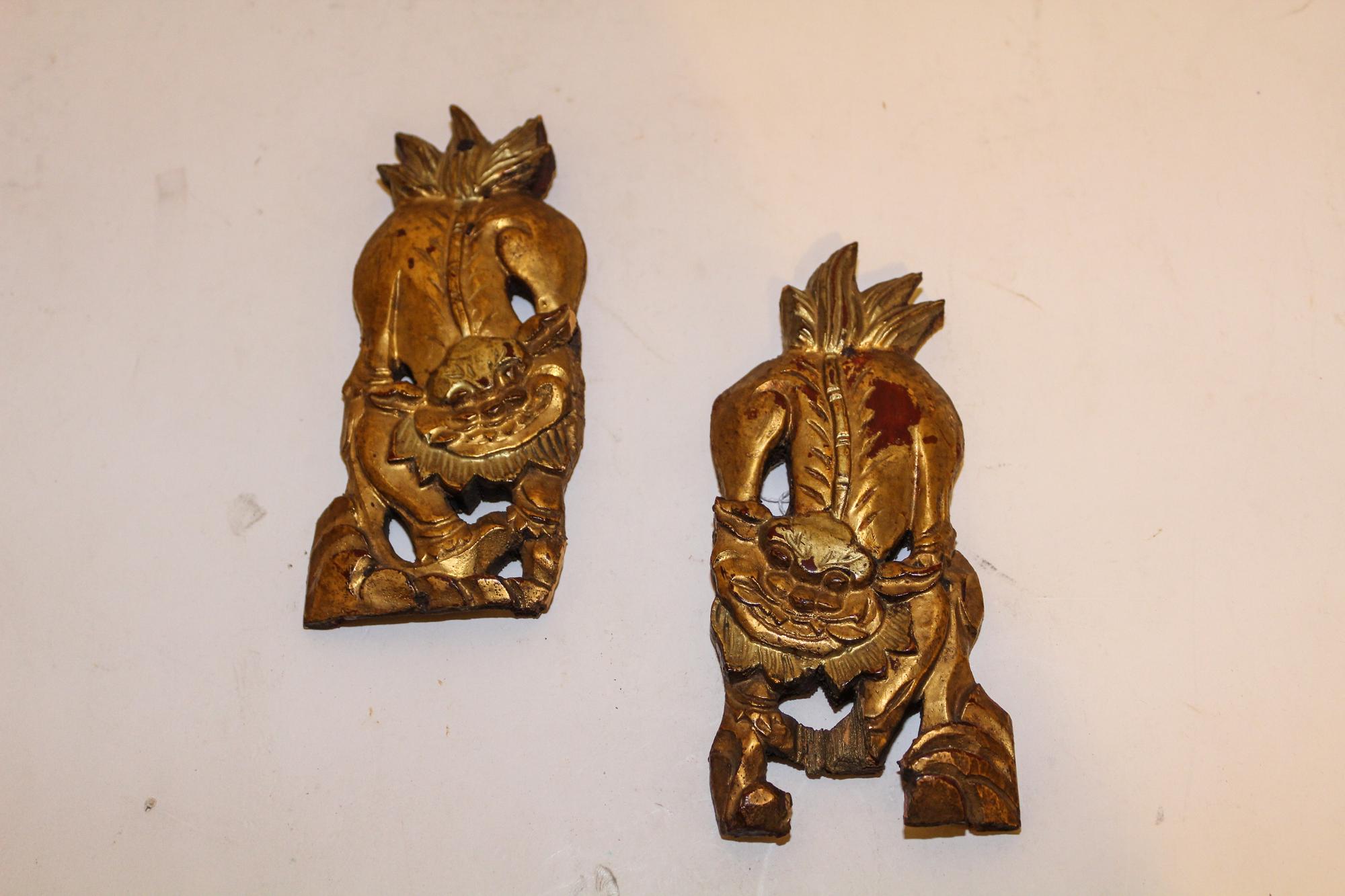 A Pair of Chinese Gilt Wall Panels Height 7 1/4 inches. — 19TH CENTURY