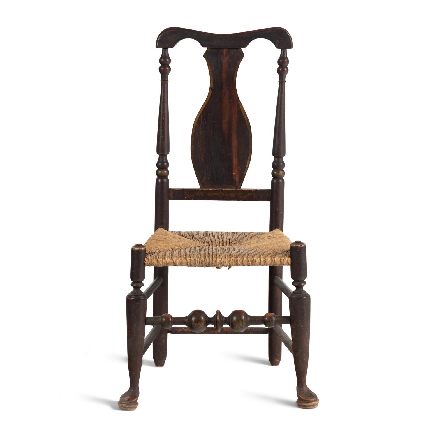 A Queen Anne Painted Rush-Seat Side Chair