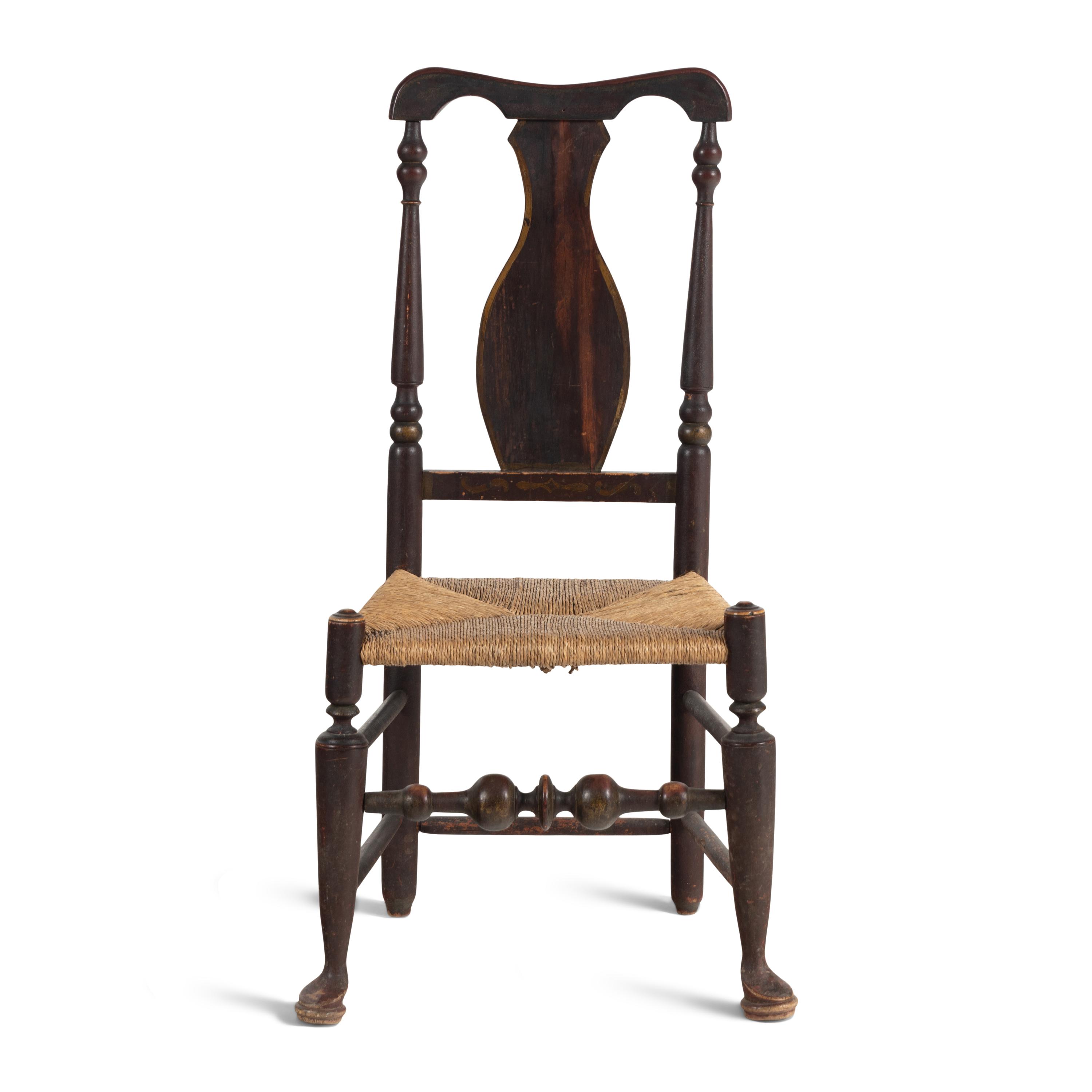 A Queen Anne Painted Rush-Seat Side Chair
