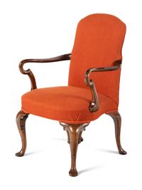 A Pair of Queen Anne Style Walnut Armchairs