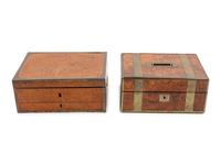 Two Edwardian Brass Mounted Burlwood Document Boxes