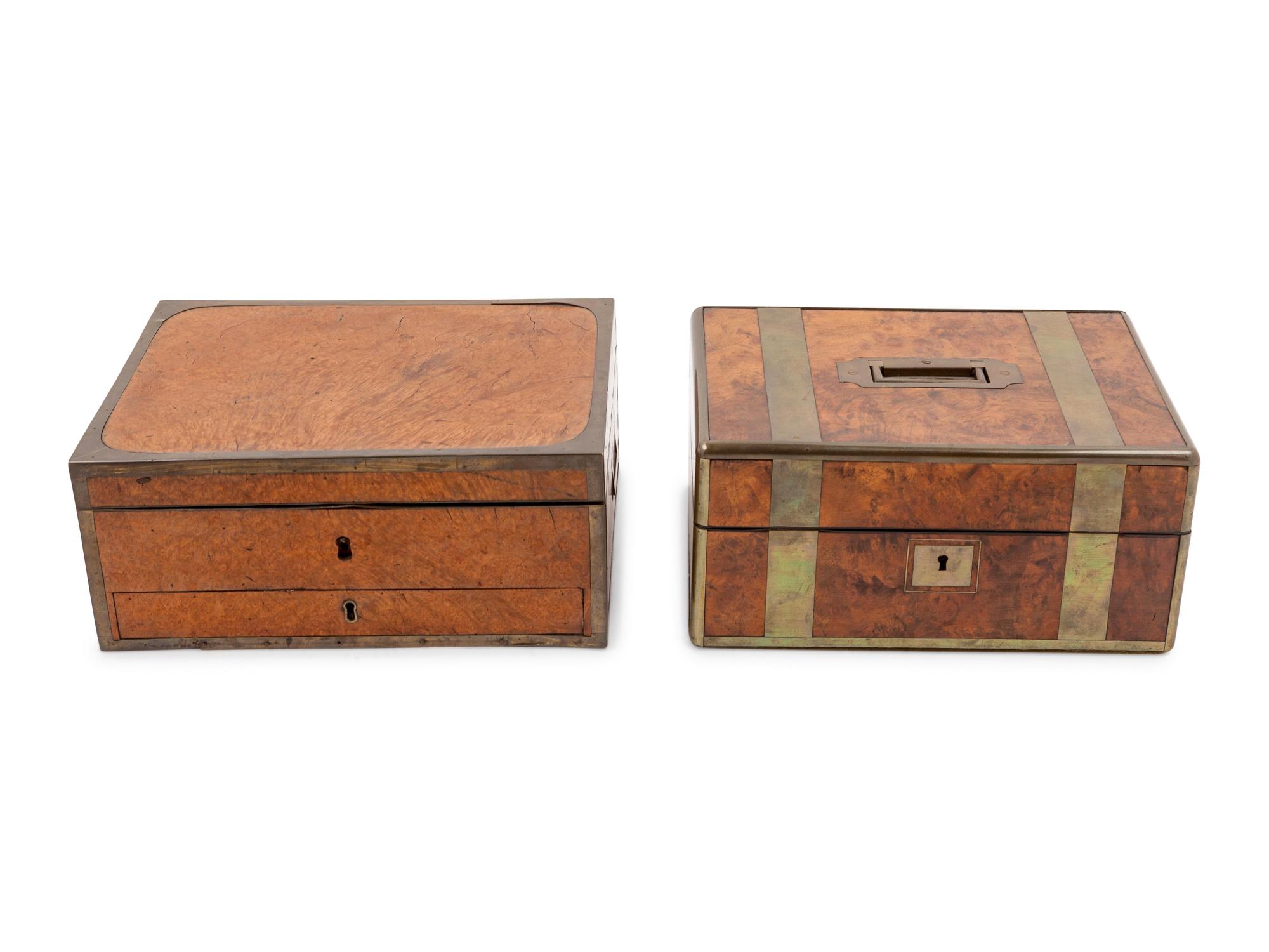 Two Edwardian Brass Mounted Burlwood Document Boxes