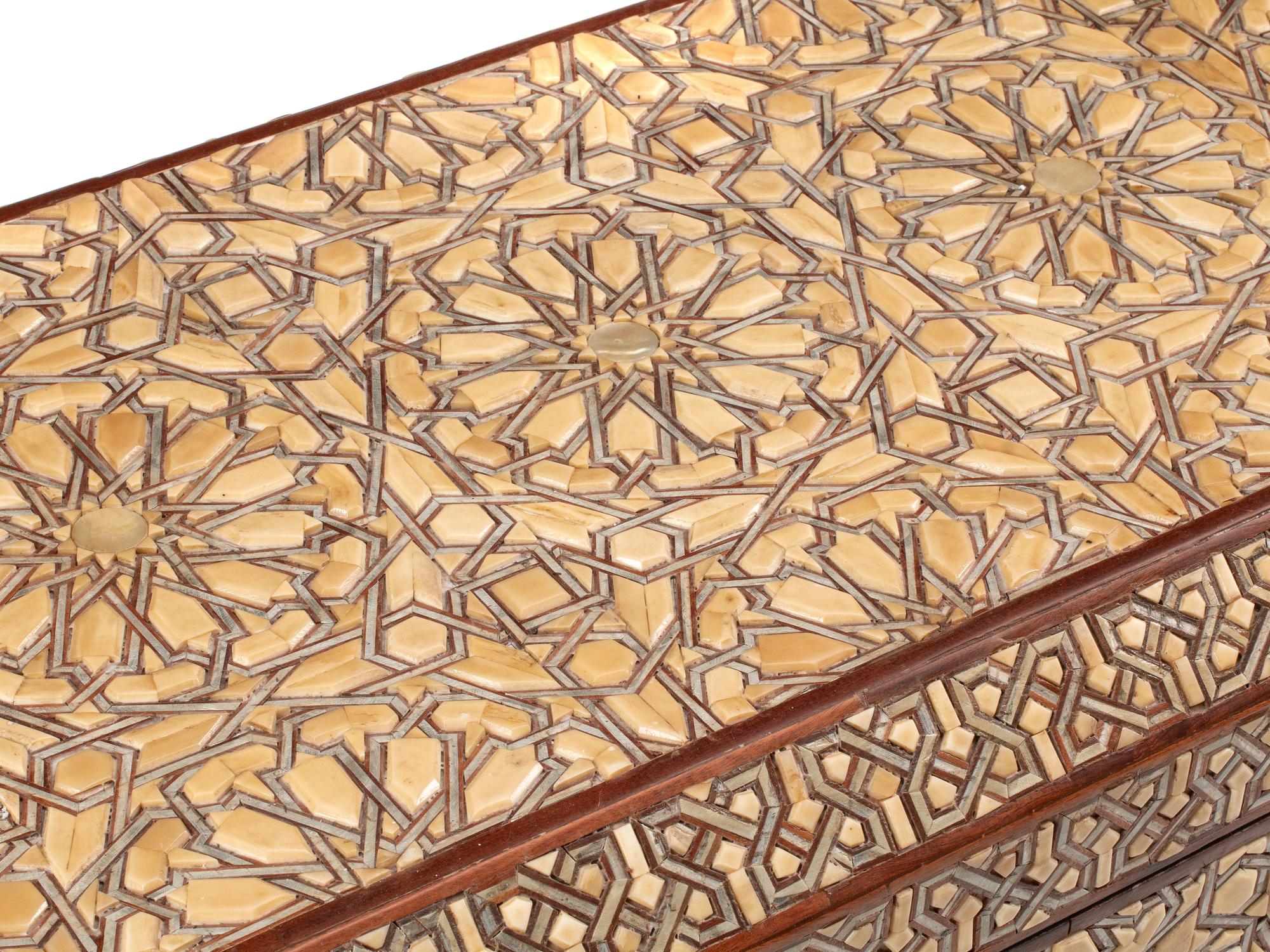 A Levantine Bone and Silvered Wood-Inlaid Lift-Top Chest