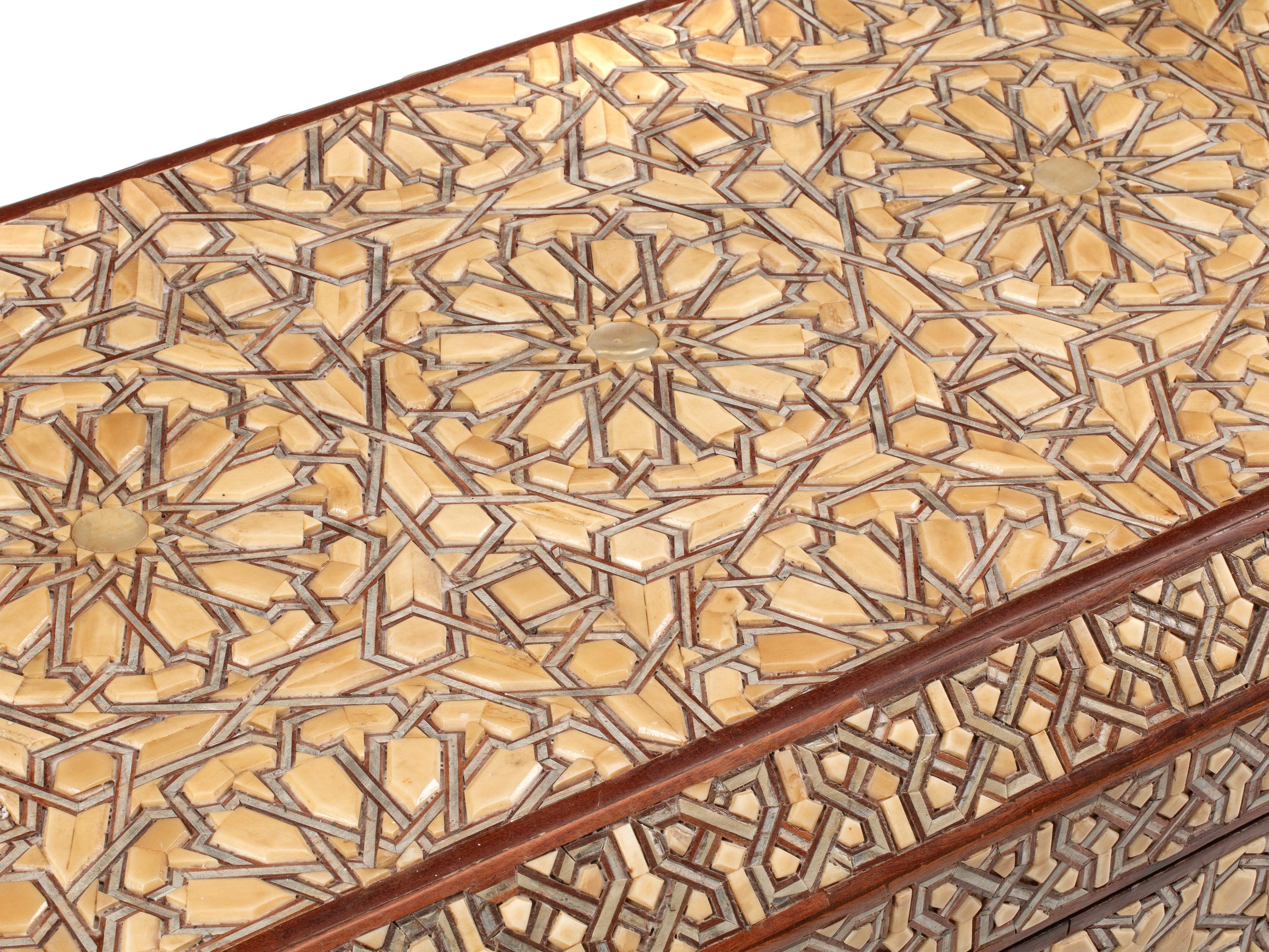 A Levantine Bone and Silvered Wood-Inlaid Lift-Top Chest