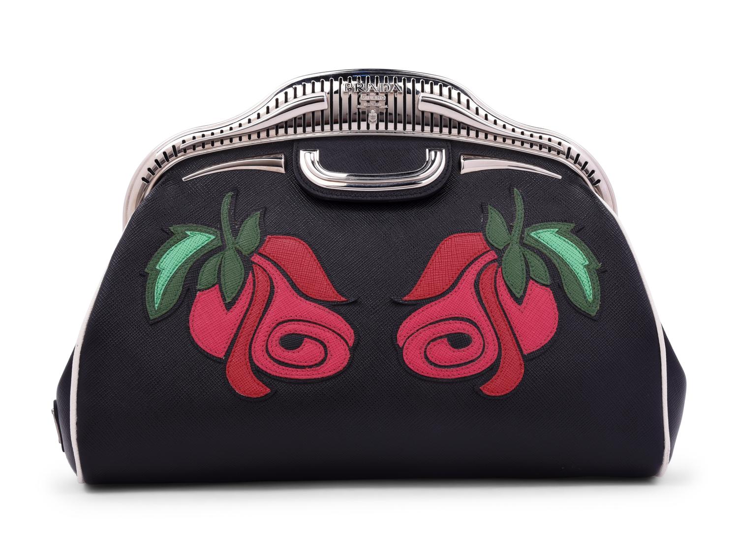 Prada Double Rose Saffiano Clutch Bag, 2000s