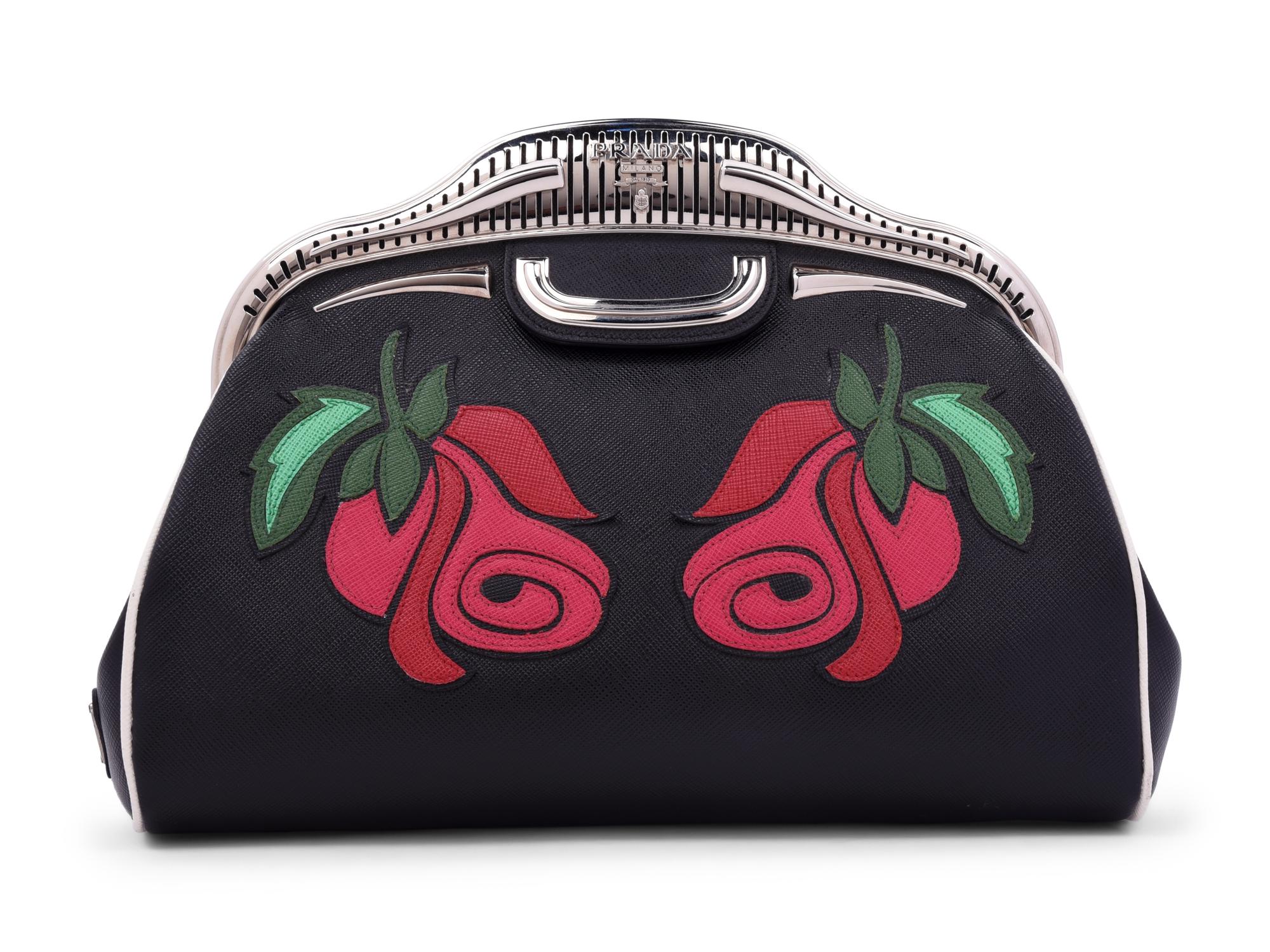 Prada Double Rose Saffiano Clutch Bag, 2000s