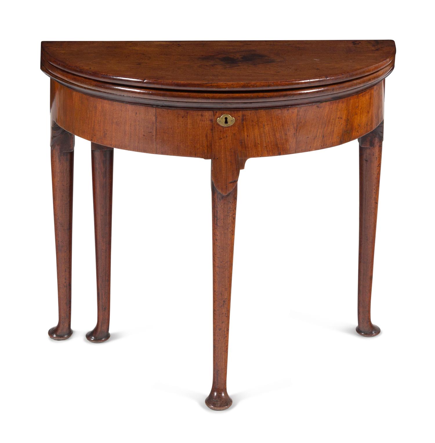 A George I Walnut Demilune Game Table