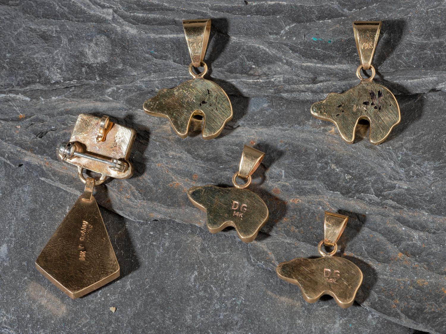 Navajo Inlaid 14K Gold Pendants