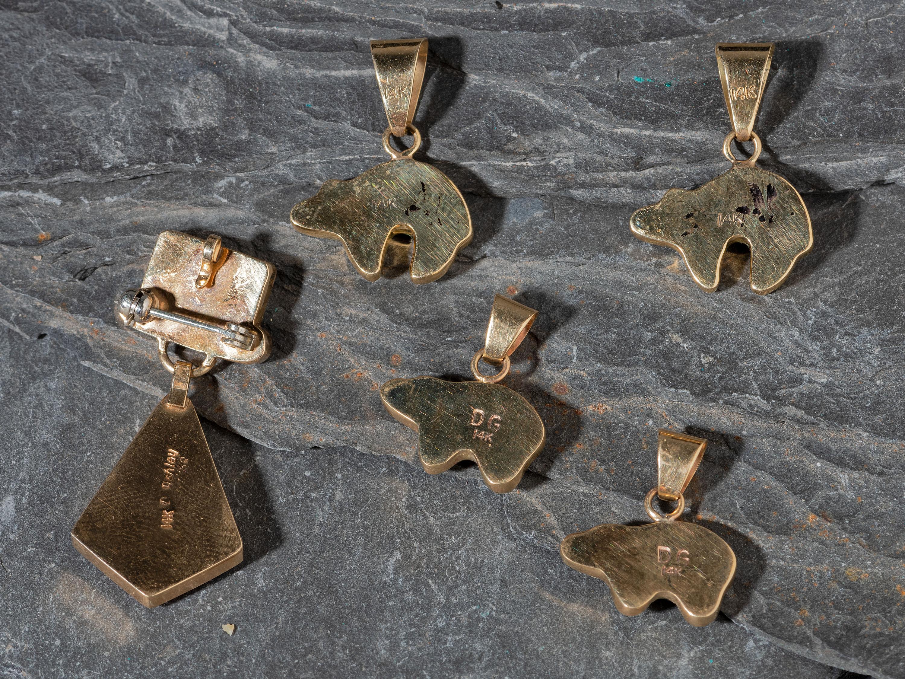Navajo Inlaid 14K Gold Pendants