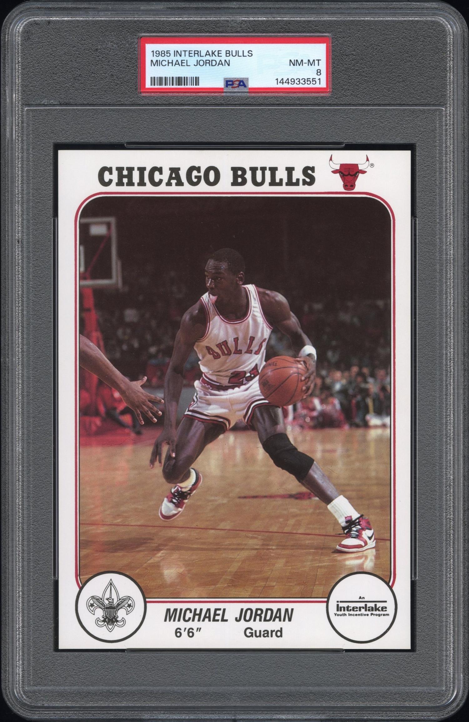 A 1985 Interlake Michael Jordan Chicago Bulls Rookie Basketball Card (PSA 8 NM-MT)