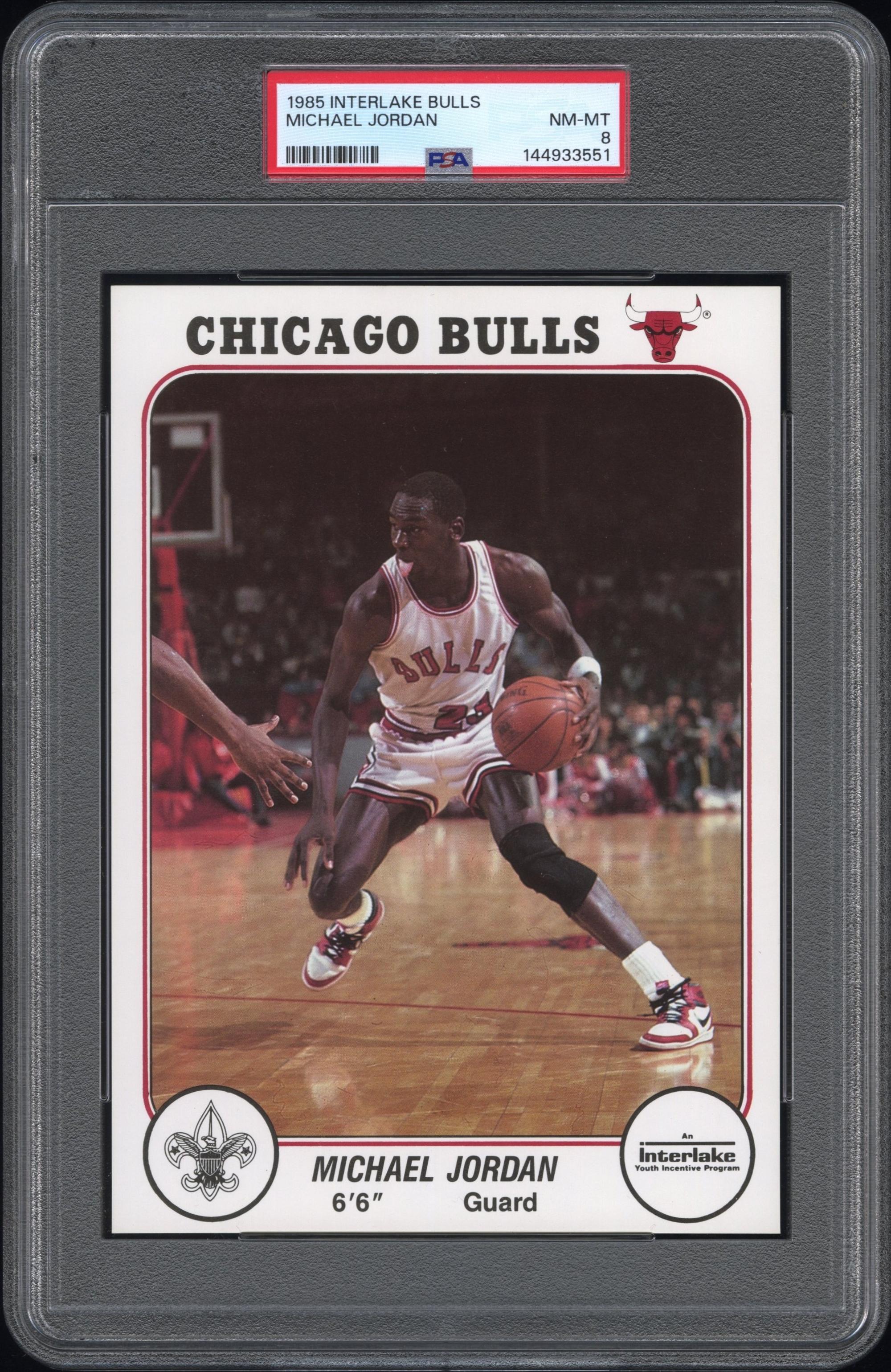 A 1985 Interlake Michael Jordan Chicago Bulls Rookie Basketball Card (PSA 8 NM-MT)