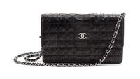 A Chanel Black Python Leather Wallet on a Chain, 8 x 4 1/2 x 1 1/2 inches.