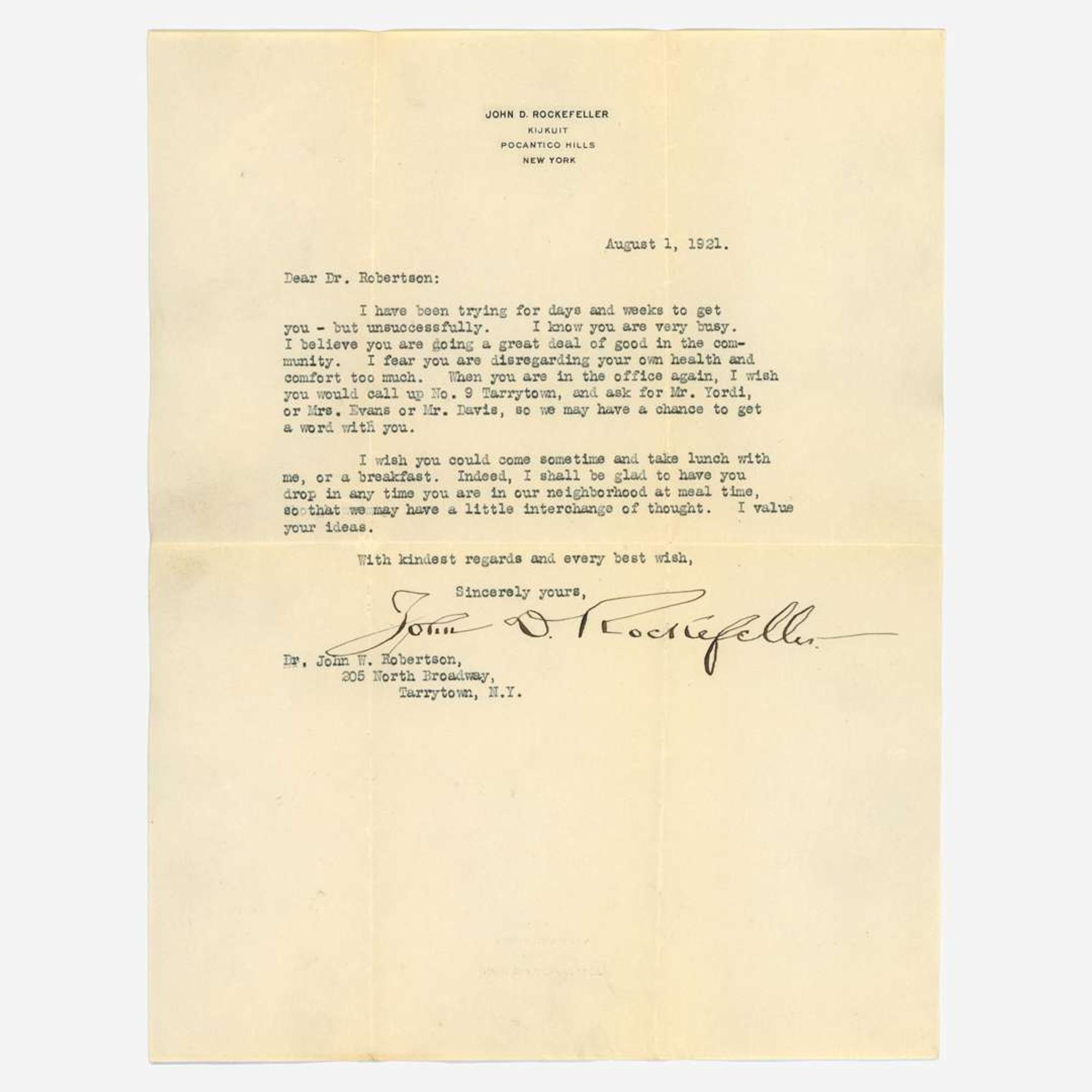 [Business, Industry & Finance] Rockefeller, John D. Typed Letter, signed