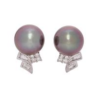 CULTURED TAHITIAN PEARL AND DIAMOND EARCLIPS