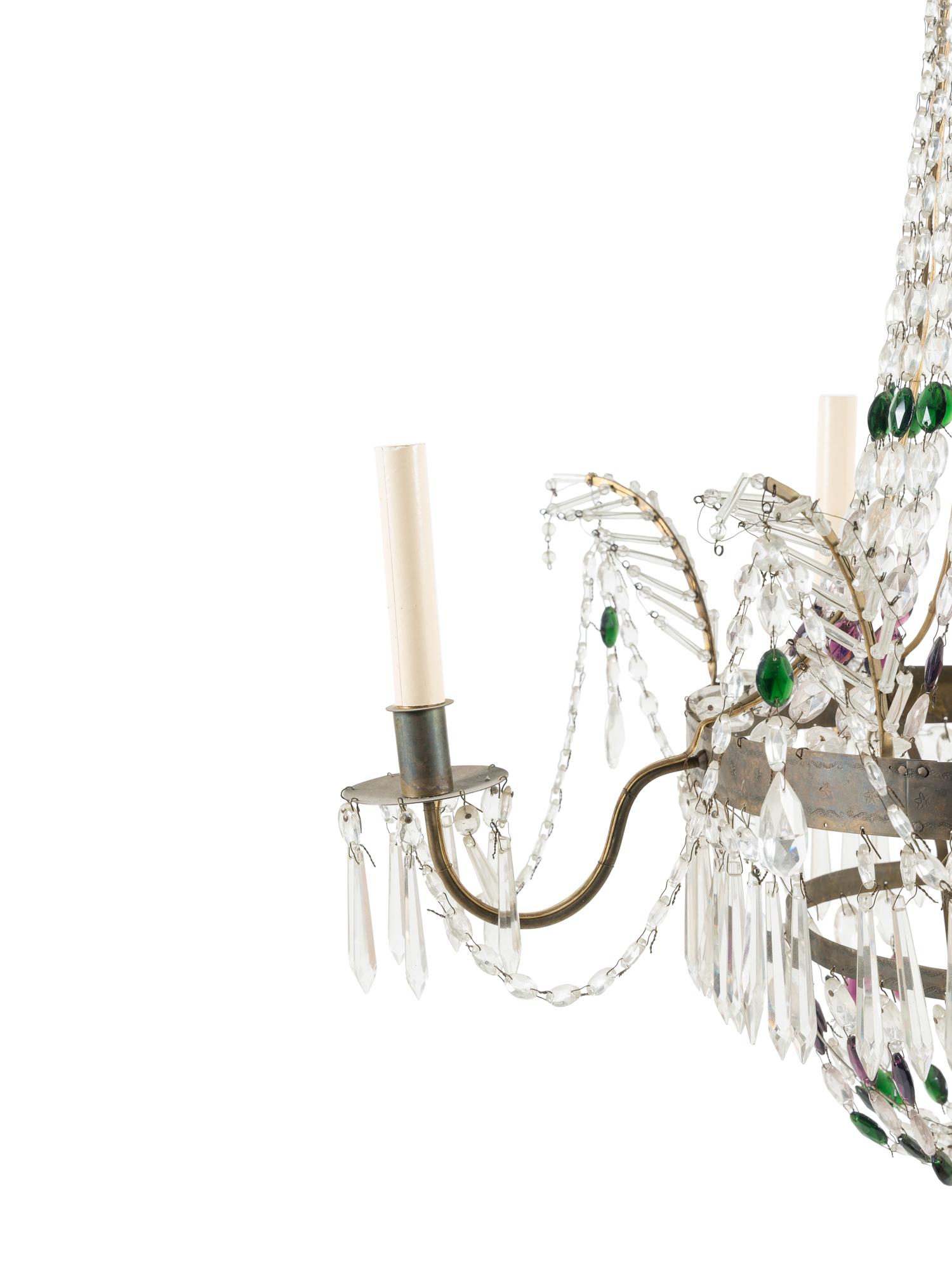An Empire Style Gilt Metal and Glass Four-Light Chandelier