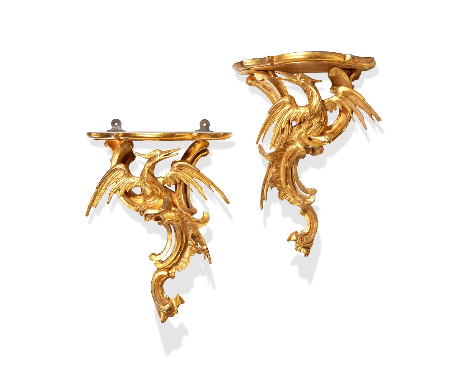 A Pair Of Chippendale Carved And Gilded Wall Brackets