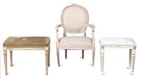 A Group of Louis XVI Style Painted Furniture Height of fauteuil 35 inches. — 20TH CENTURY