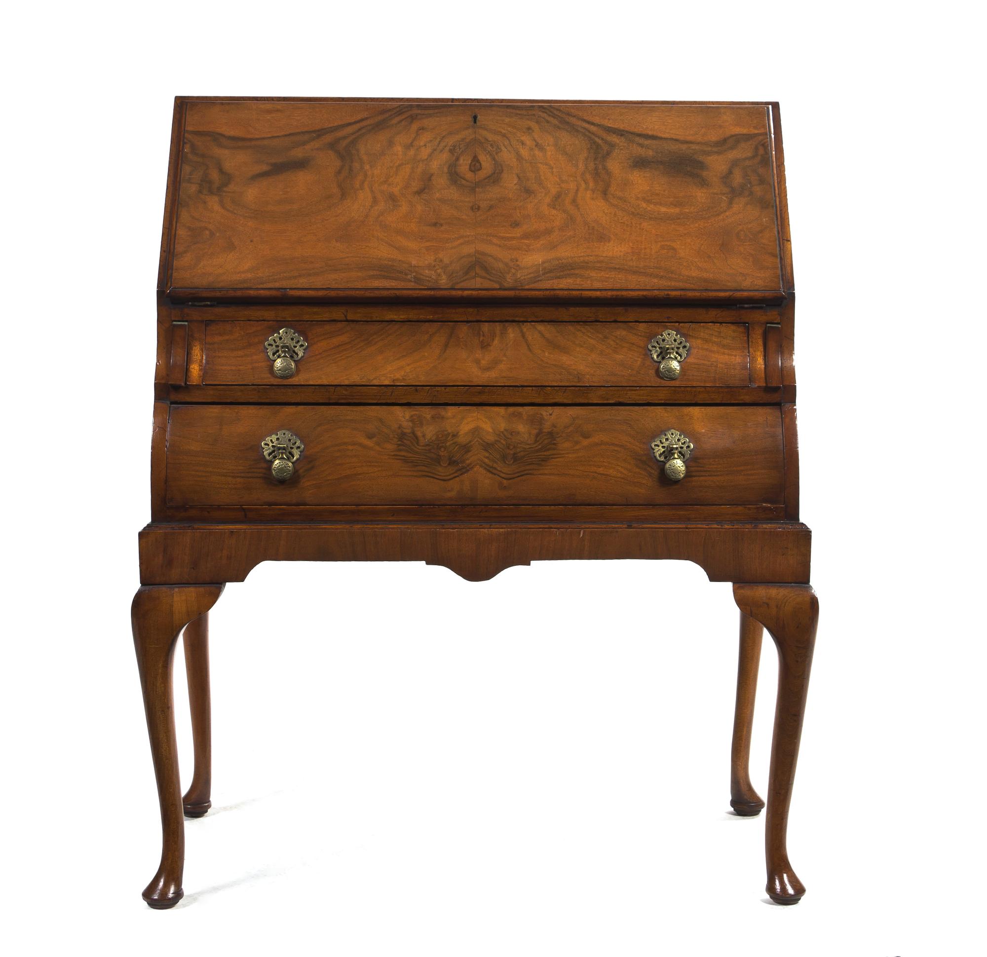 An Edwardian Walnut Bureau, Height 38 1/4 x width 30 x depth 18 inches.