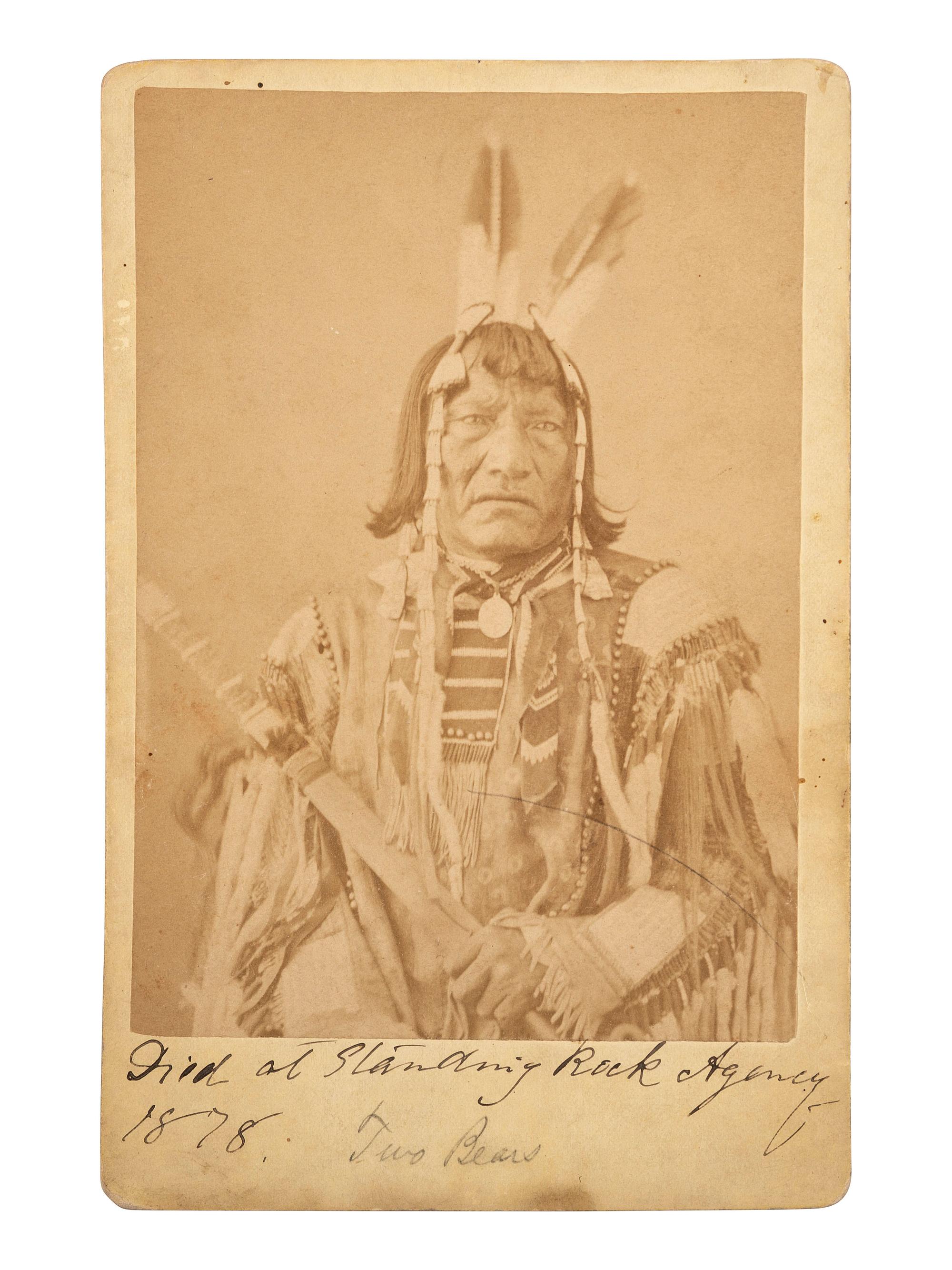 [NATIVE AMERICANS]. GARDNER, Alexander (1821-1882), photographer. Cabinet card of Two Bears, Lower Yanktonai. Washington, DC, ca 1872.