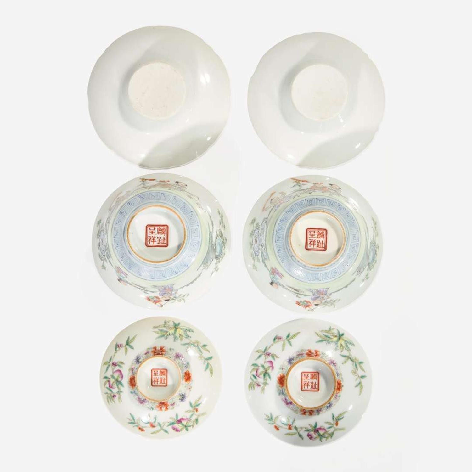 A pair of Chinese "Linzhi Chengxiang" tea bowls, covers and stands 粉彩帶蓋茶盌一對 Republic period ??