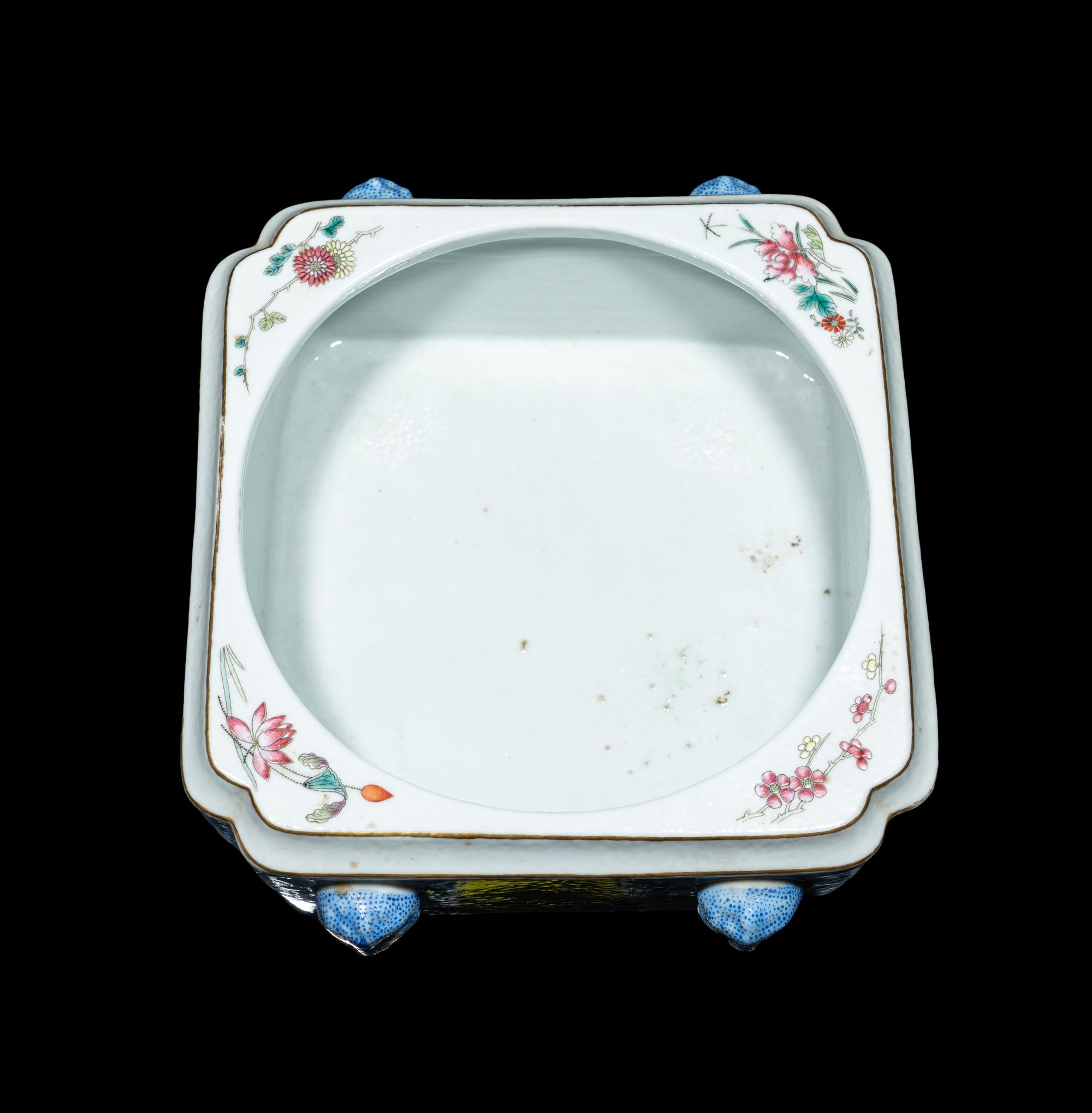 A Chinese Famille Rose Porcelain Square Brush Washer