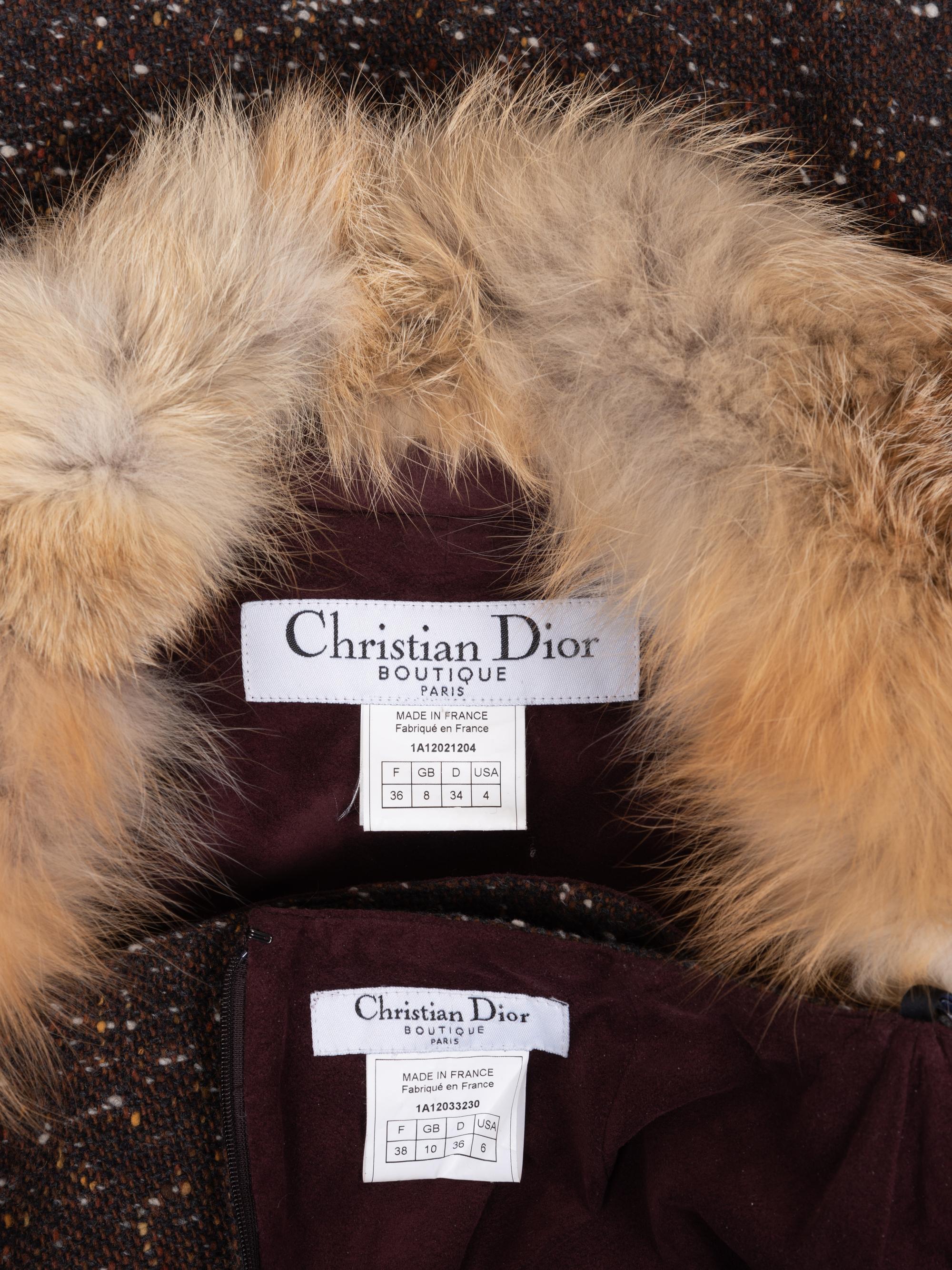 Christian Dior Tweed Skirt Ensemble with Fox Fur Collar, 1990-2000s