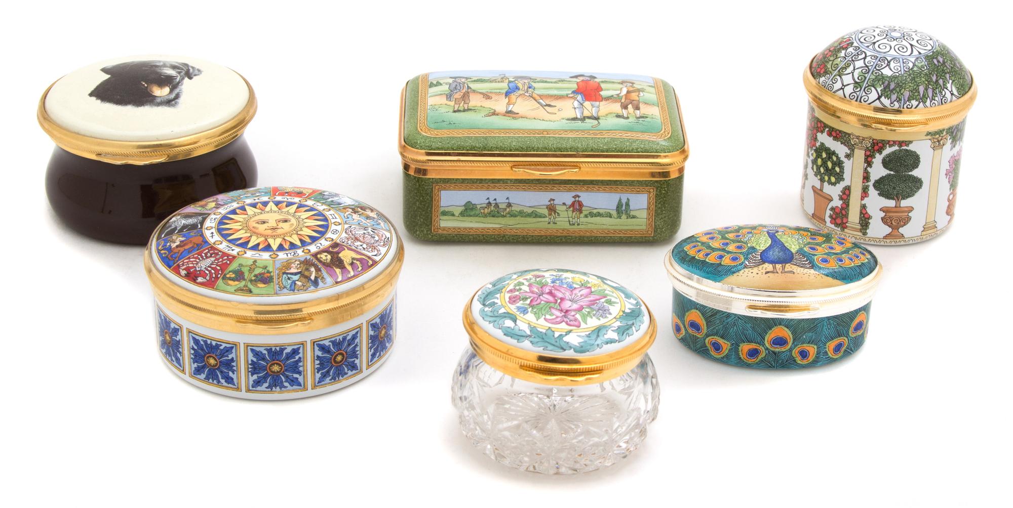 A Group of Six English Enamel Pill Boxes — 20TH CENTURY