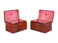 A Pair of Chinese Leather Upholstered Chests